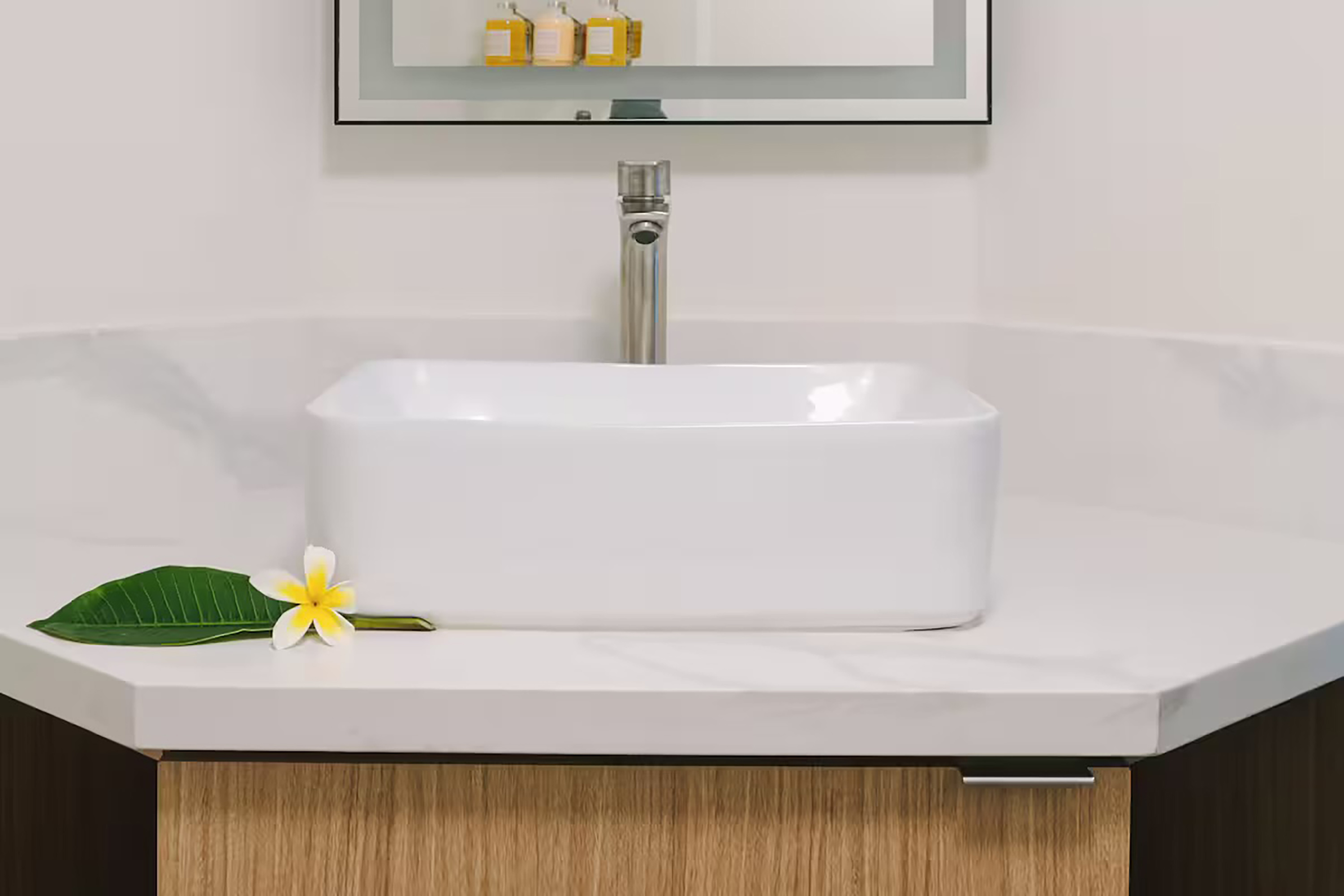 Guest room bath at the Hotel Solarena Newport Beach, a Dazzler Select by Wyndham in Newport Beach, California