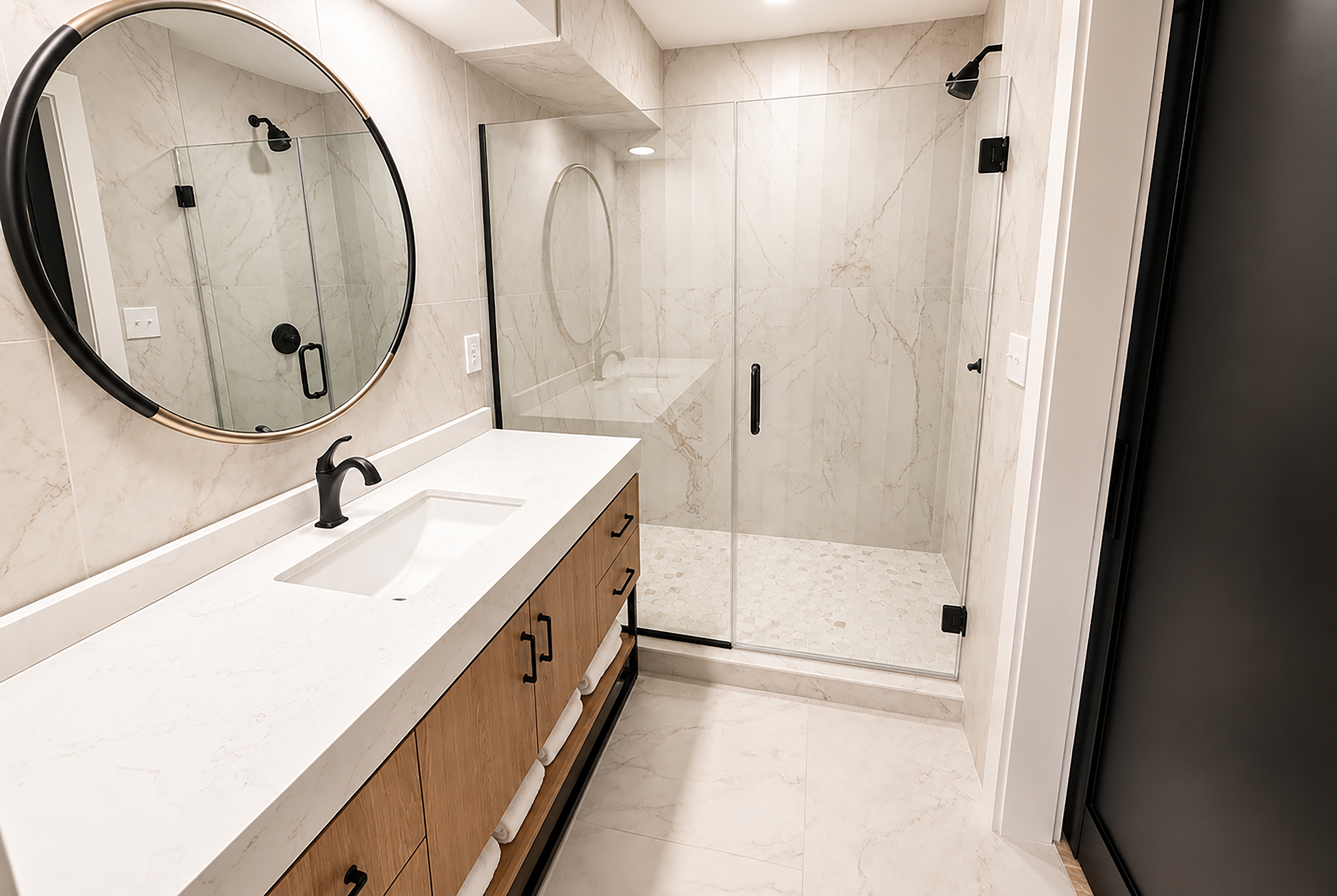 Guest room bath at the Bali Hai Resort, a Dazzler Select by Wyndham in Atlantic Beach, North Carolina