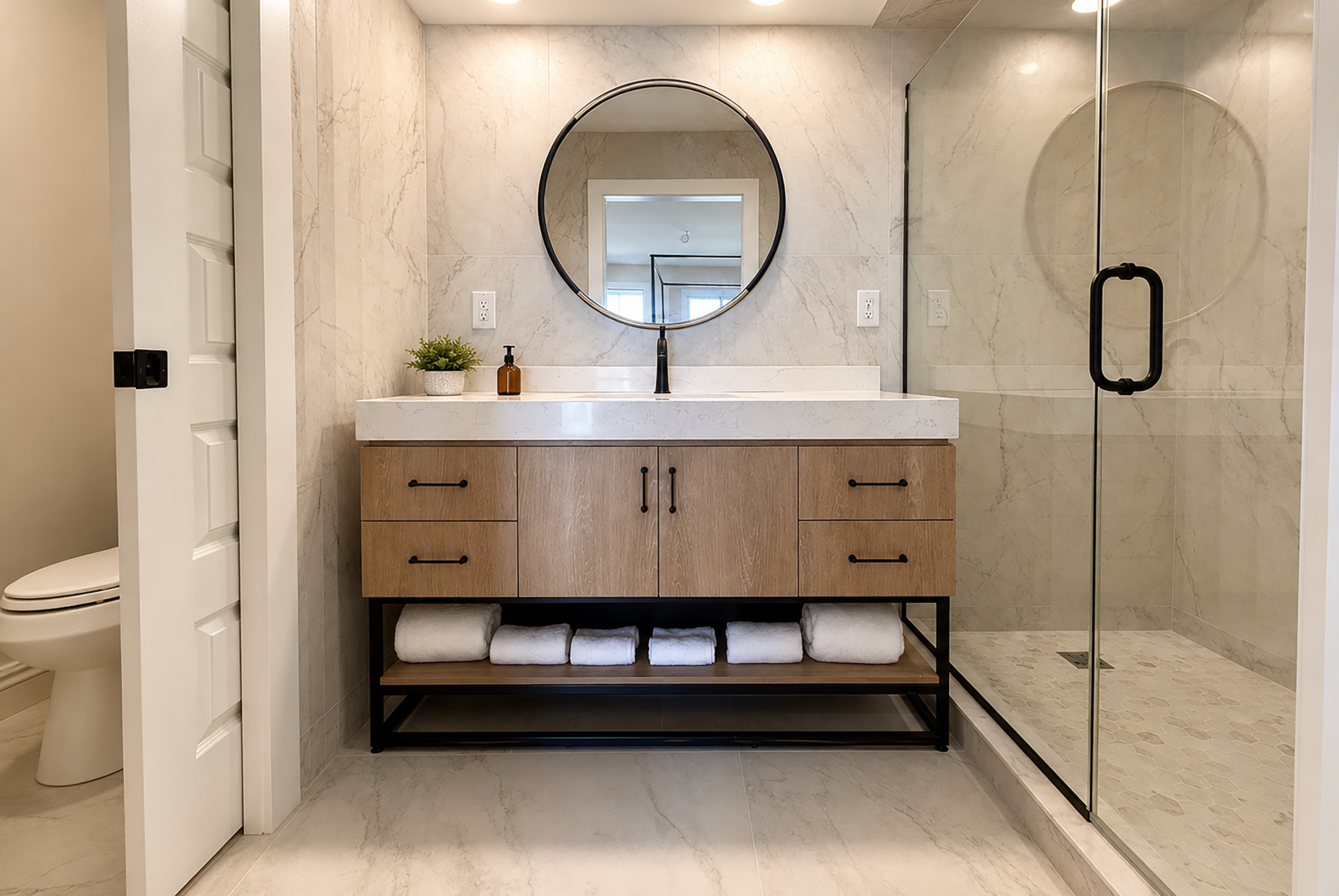 Guest room bath at the Bali Hai Resort, a Dazzler Select by Wyndham in Atlantic Beach, North Carolina