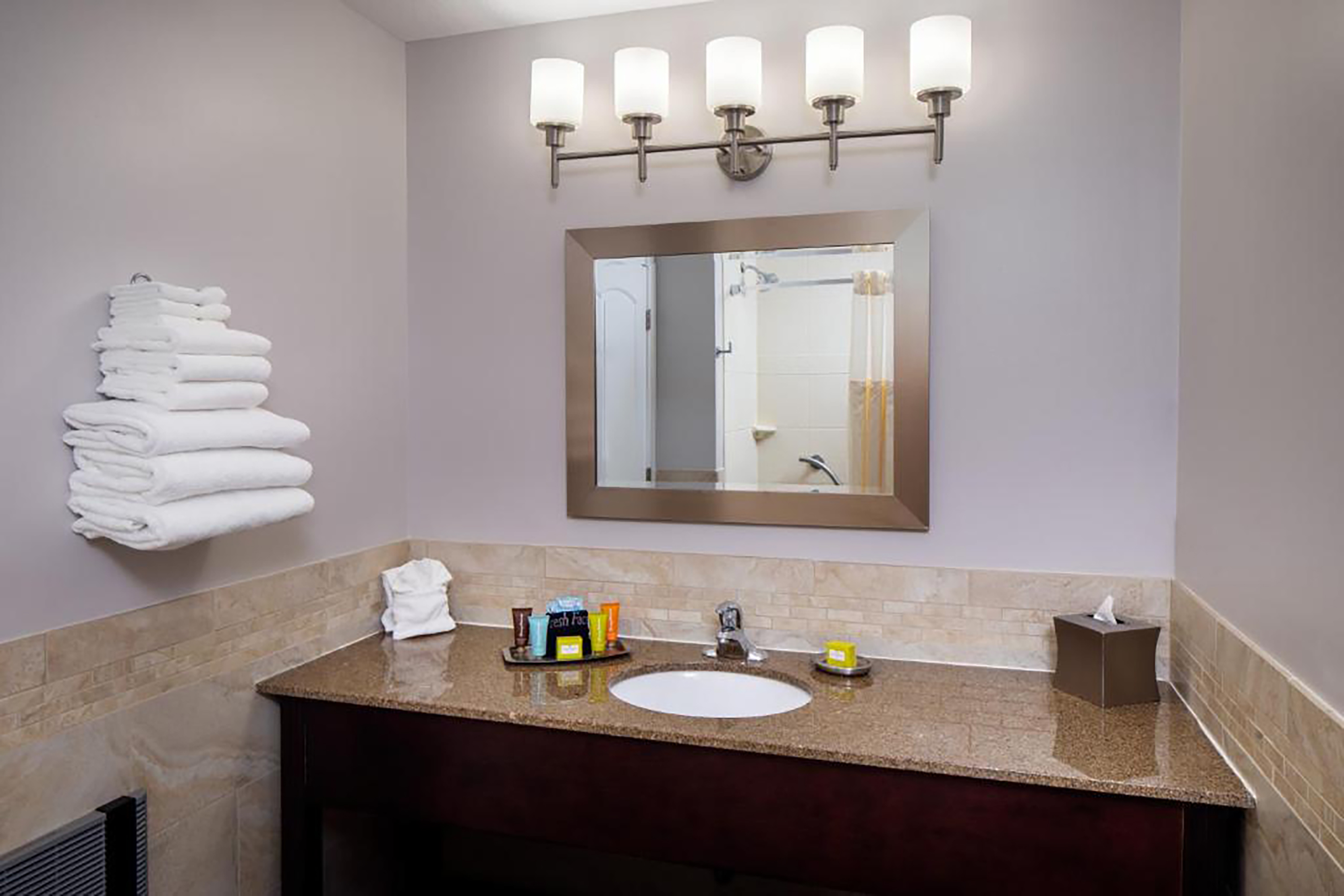 Guest room bath at the Golden Gables Inn, Dazzler Select by Wyndham in North Conway, New Hampshire