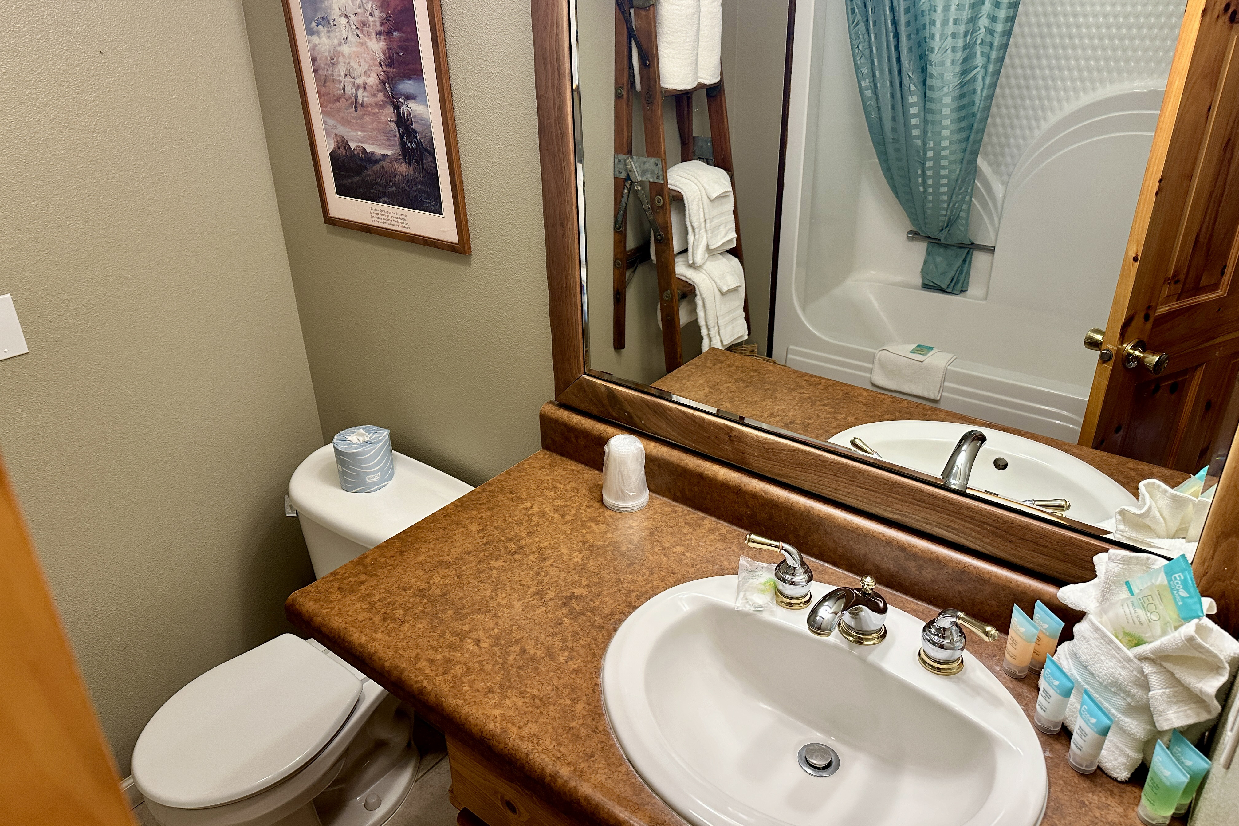 Guest room bath at the Soap Lake Resort, a Dazzler Select by Wyndham in Soap Lake, Washington