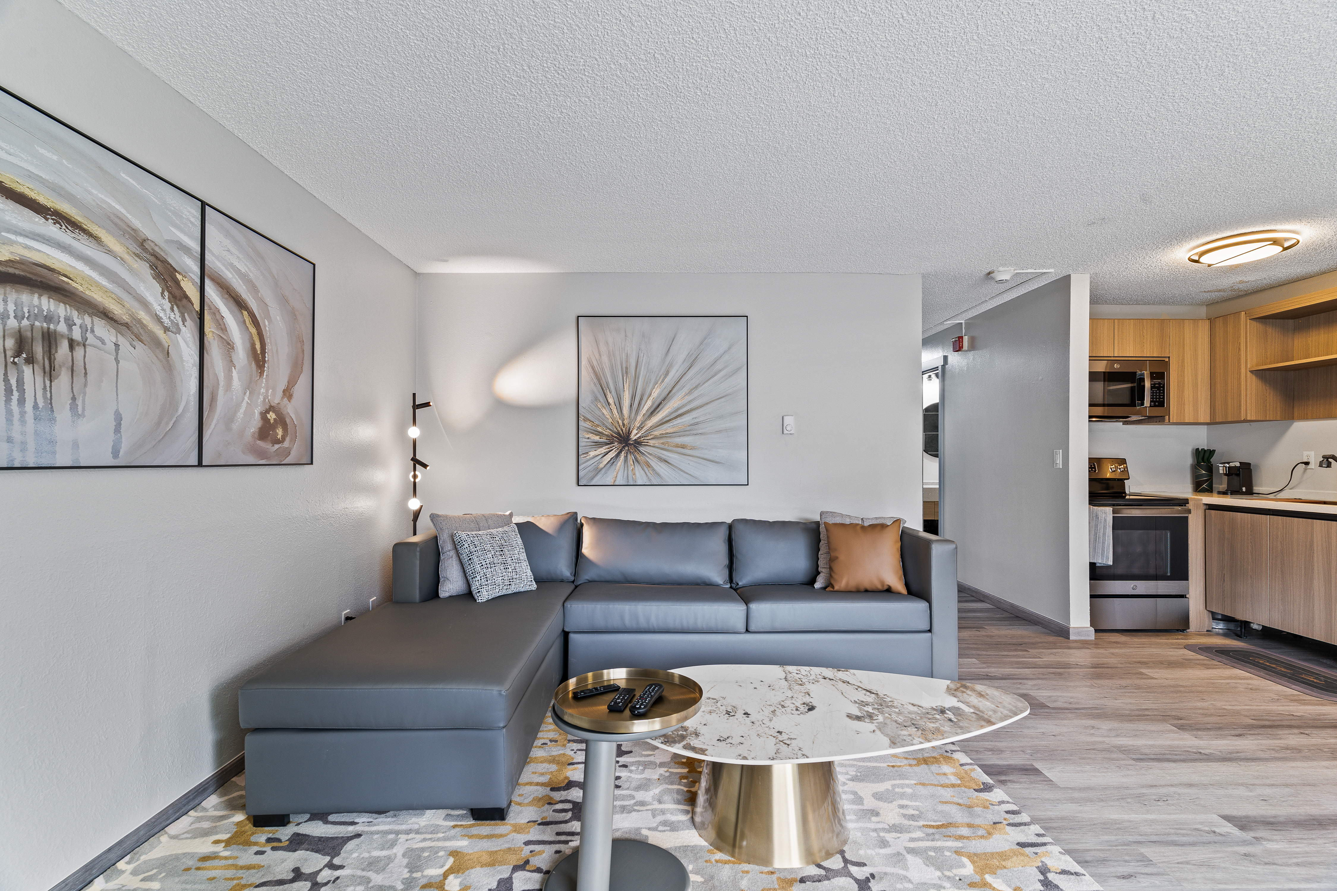 Guest room at the Interurban Suites Hotel, a Dazzler Select by Wyndham in Tukwila, Washington