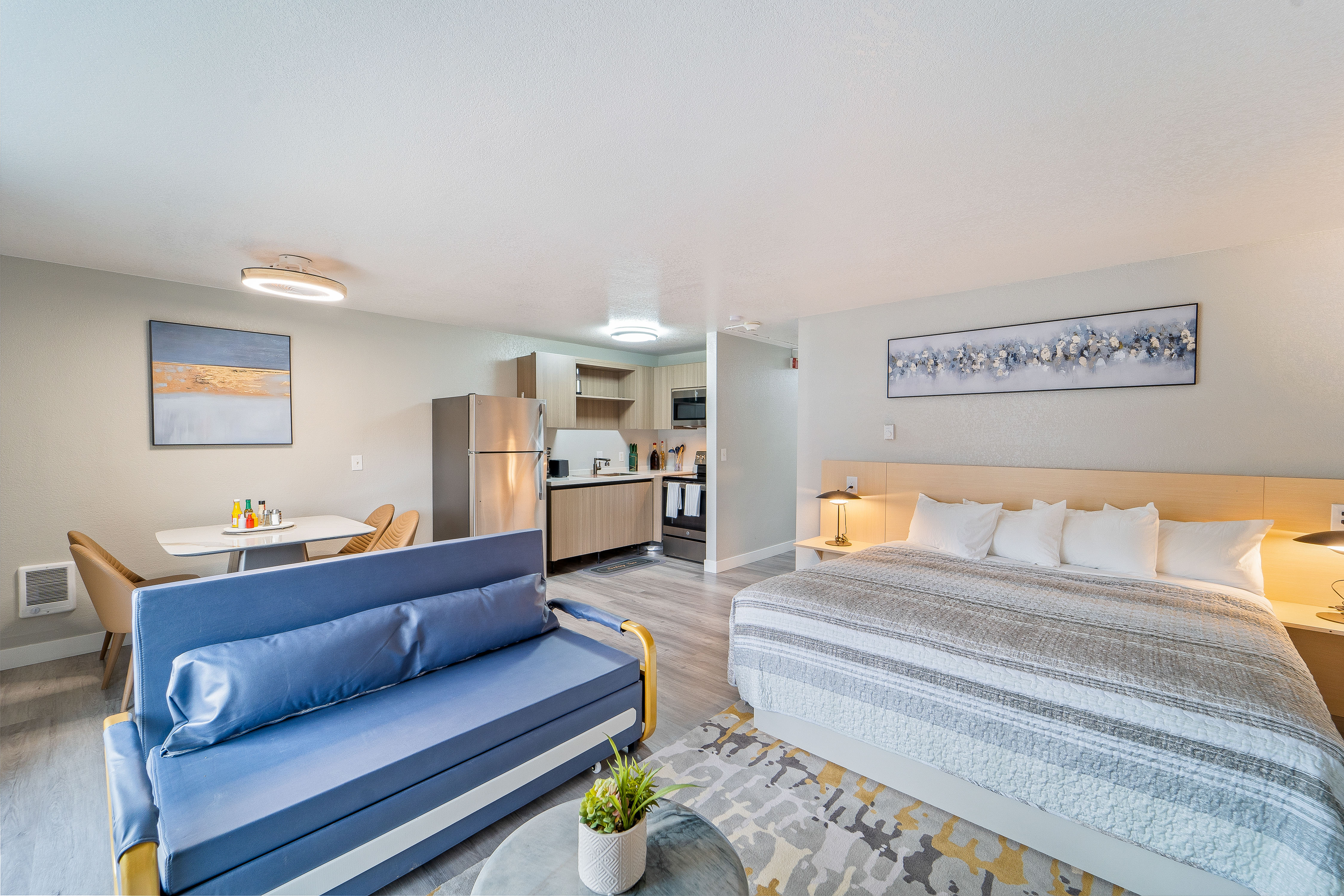 Guest room at the Interurban Suites Hotel, a Dazzler Select by Wyndham in Tukwila, Washington