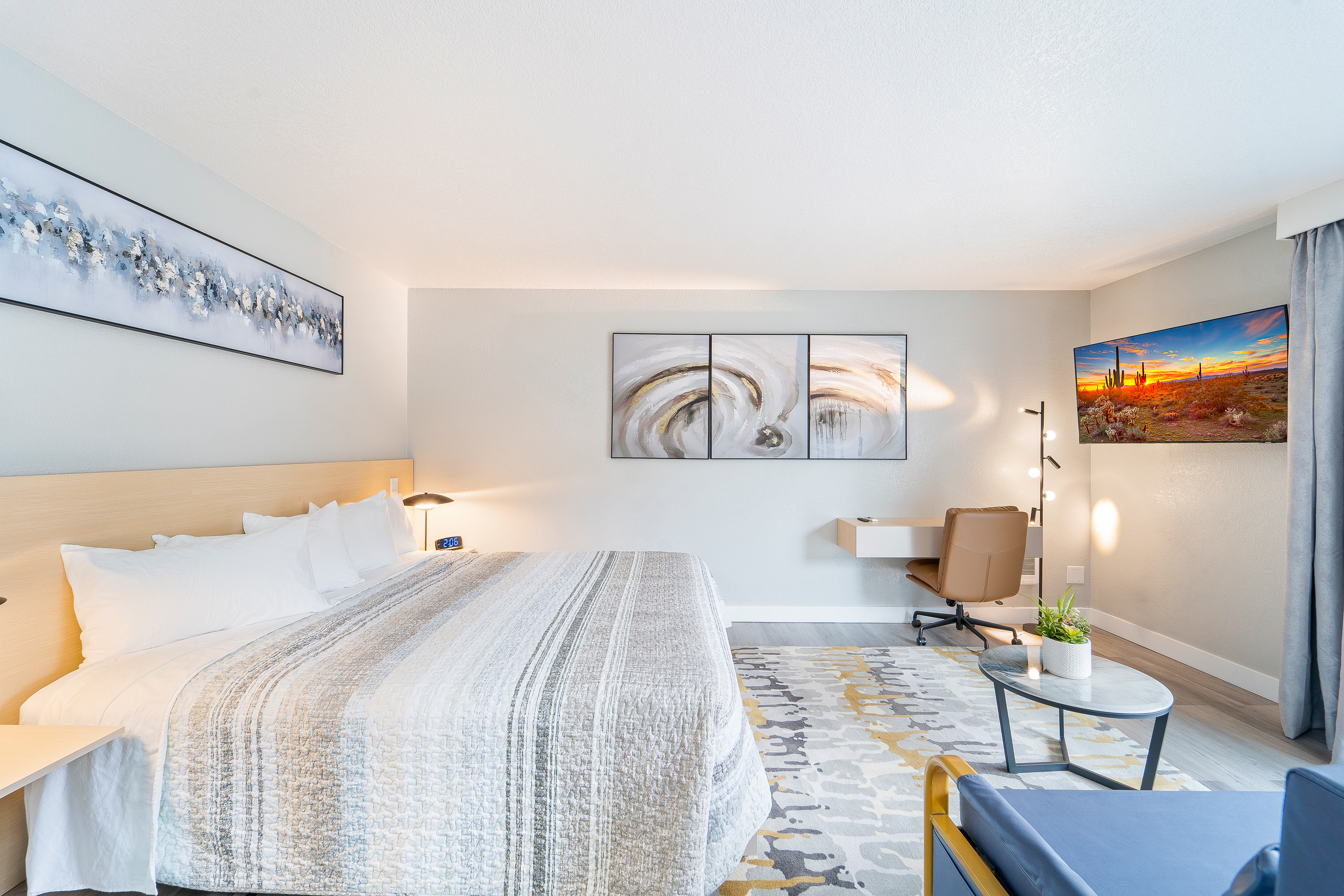 Guest room at the Interurban Suites Hotel, a Dazzler Select by Wyndham in Tukwila, Washington
