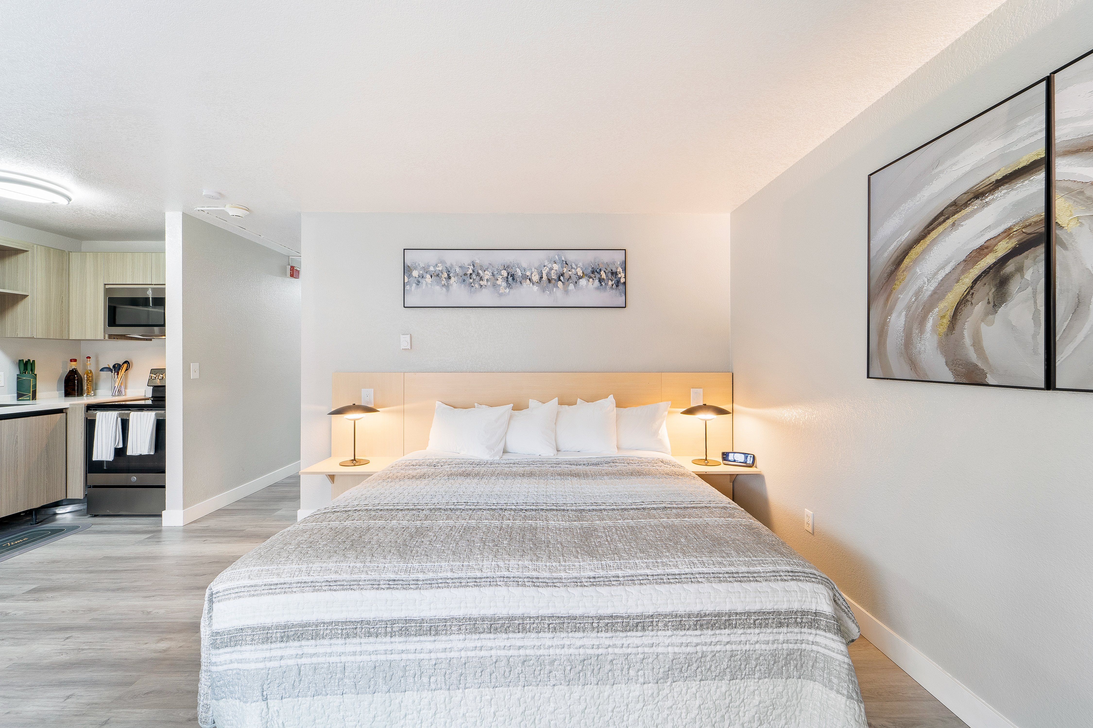 Guest room at the Interurban Suites Hotel, a Dazzler Select by Wyndham in Tukwila, Washington