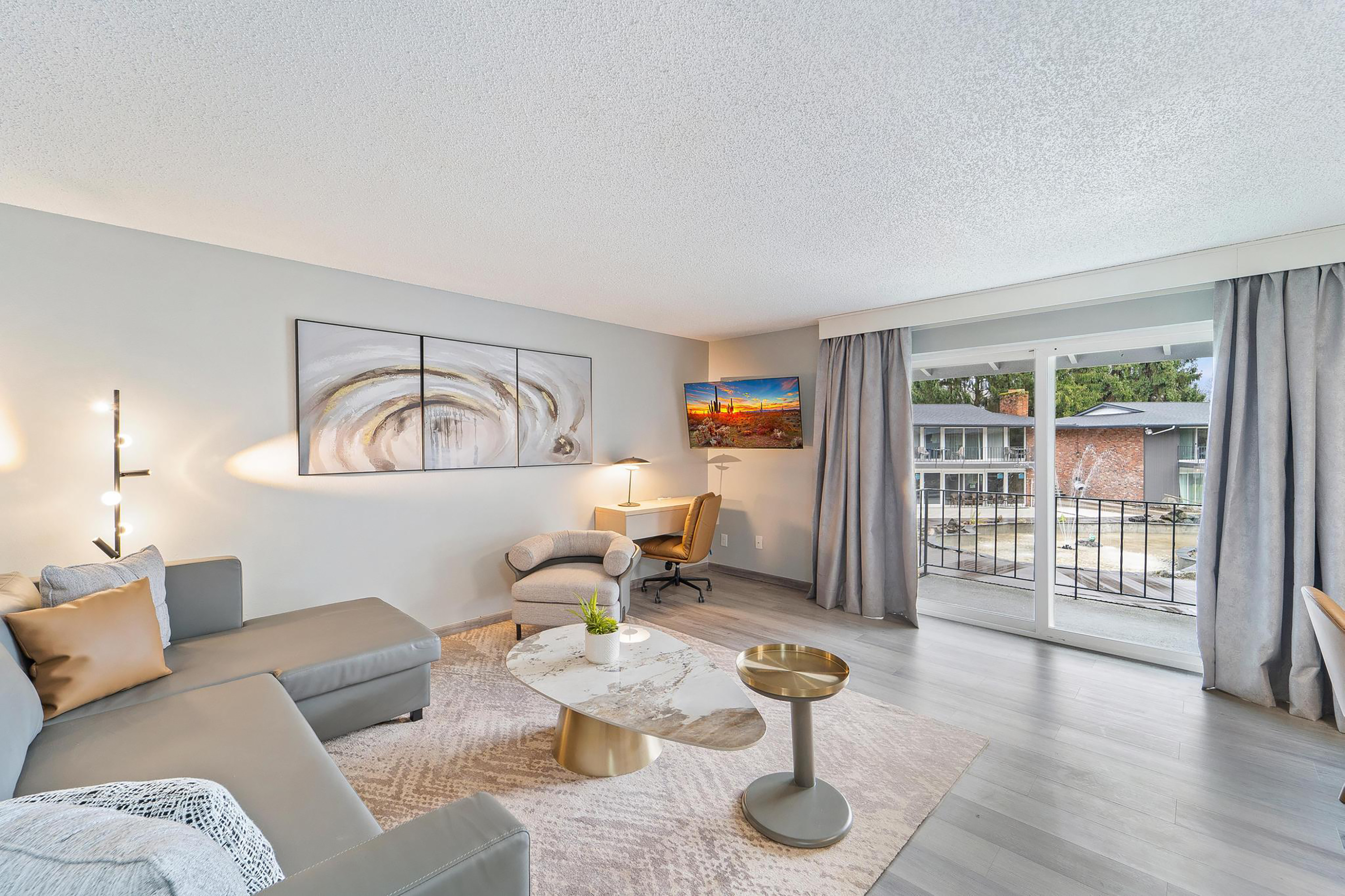 Guest room at the Interurban Suites Hotel, a Dazzler Select by Wyndham in Tukwila, Washington