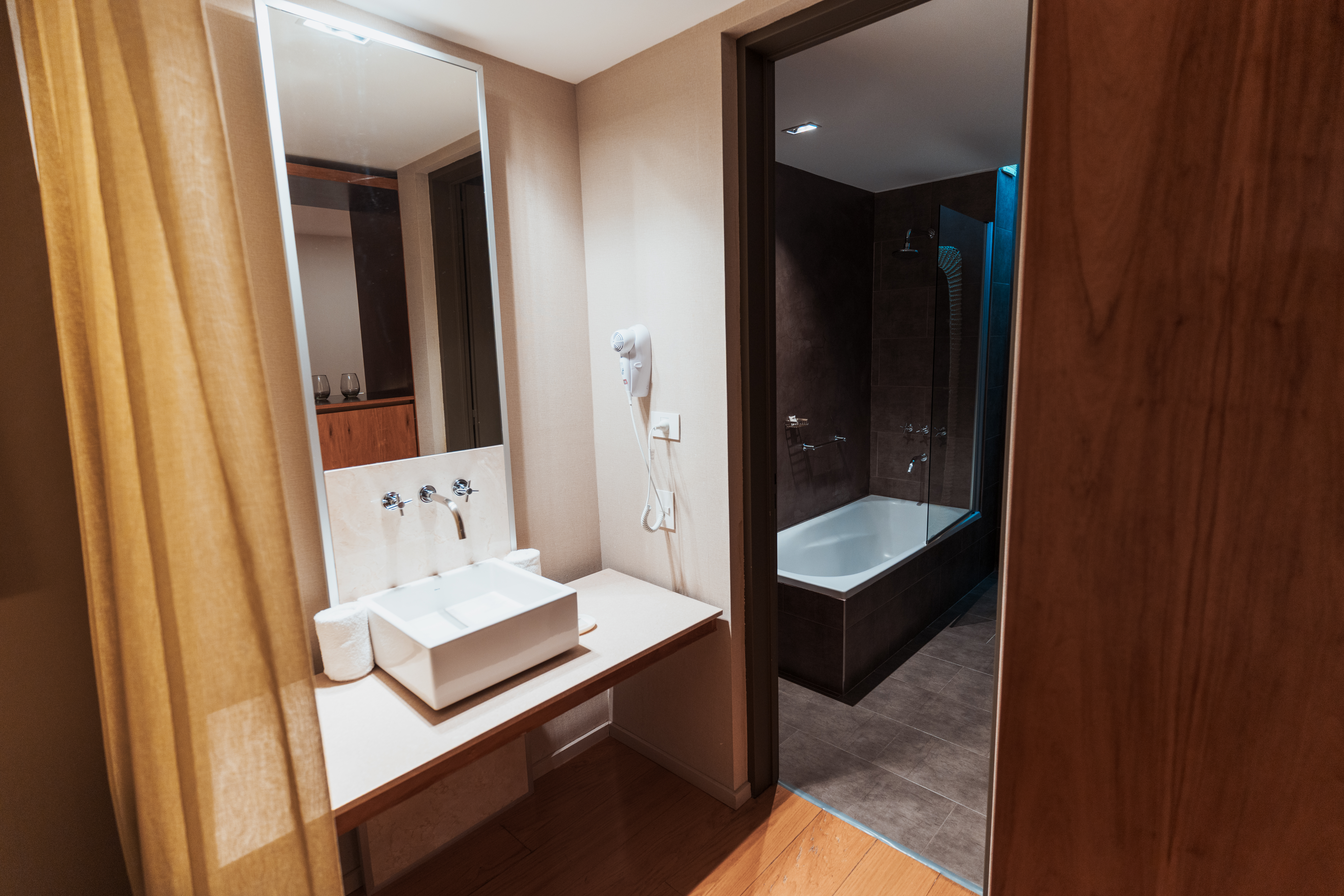 Guest room bath at the Esplendor by Wyndham El Calafate in El Calafate, Other than US/Canada