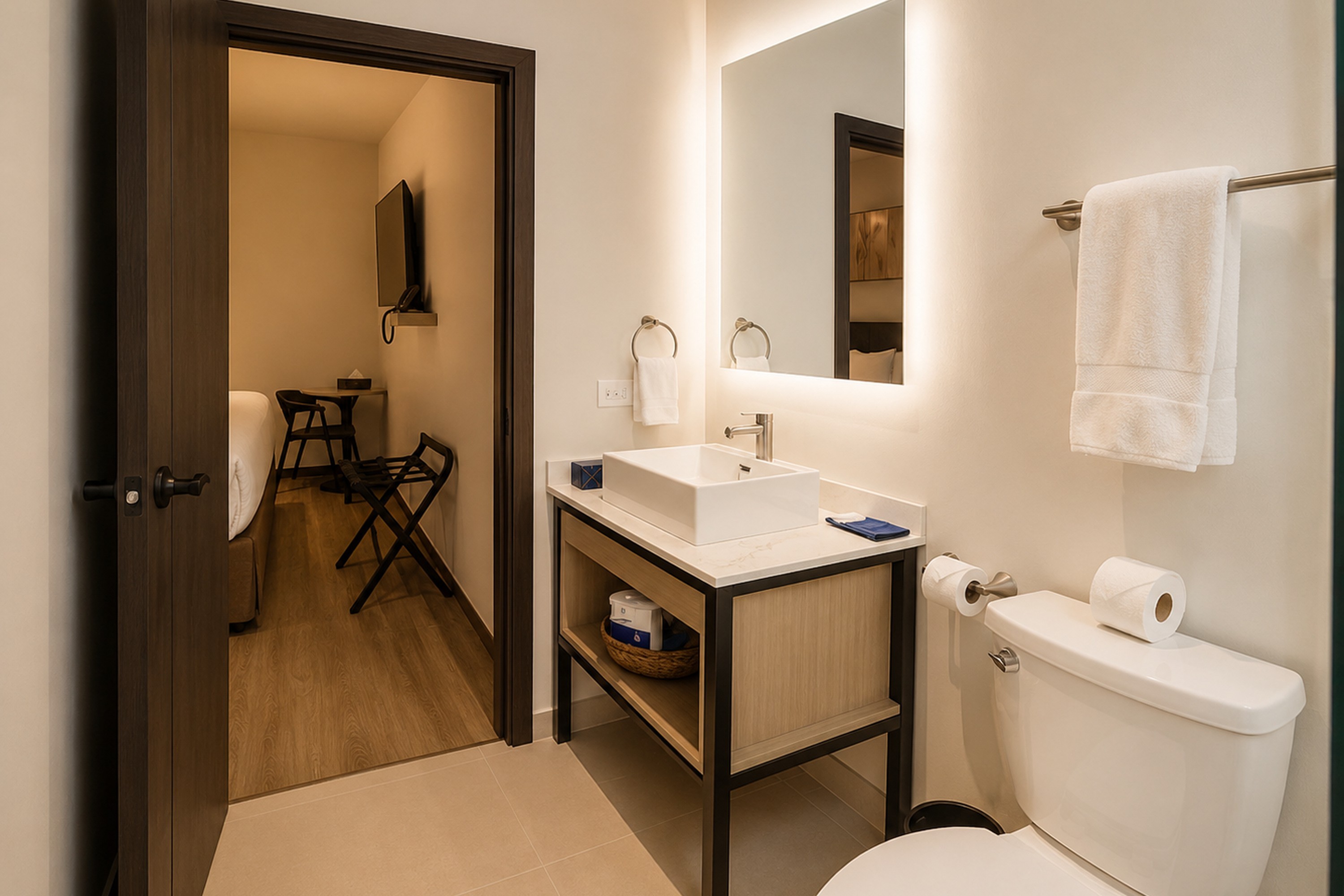 Guest room bath at the Wyndham Garden Belize City Grand Resort in Belize City, Other than US/Canada