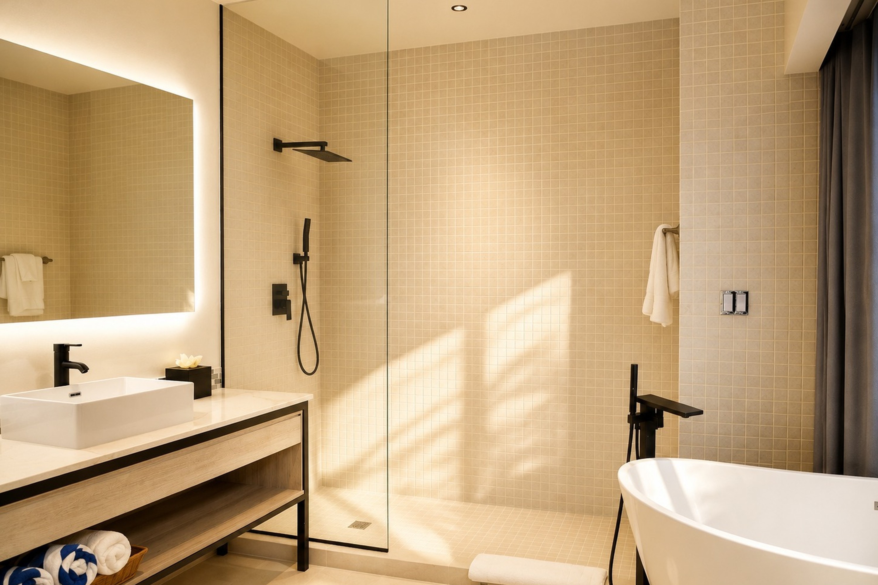 Guest room bath at the Wyndham Garden Belize City Grand Resort in Belize City, Other than US/Canada