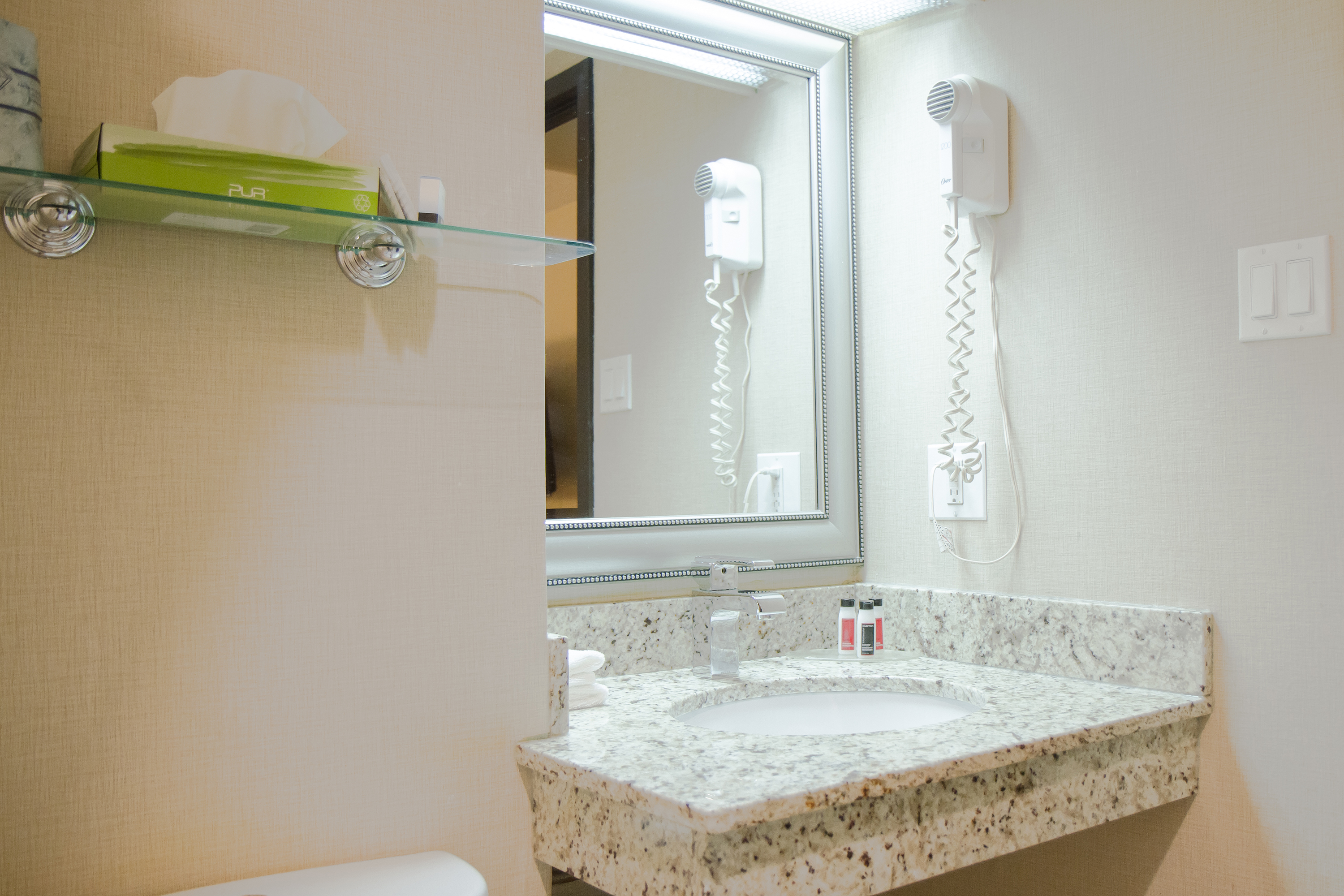 Guest room bath at the Wyndham Garden Medicine Hat Conference Center in Medicine Hat, Alberta