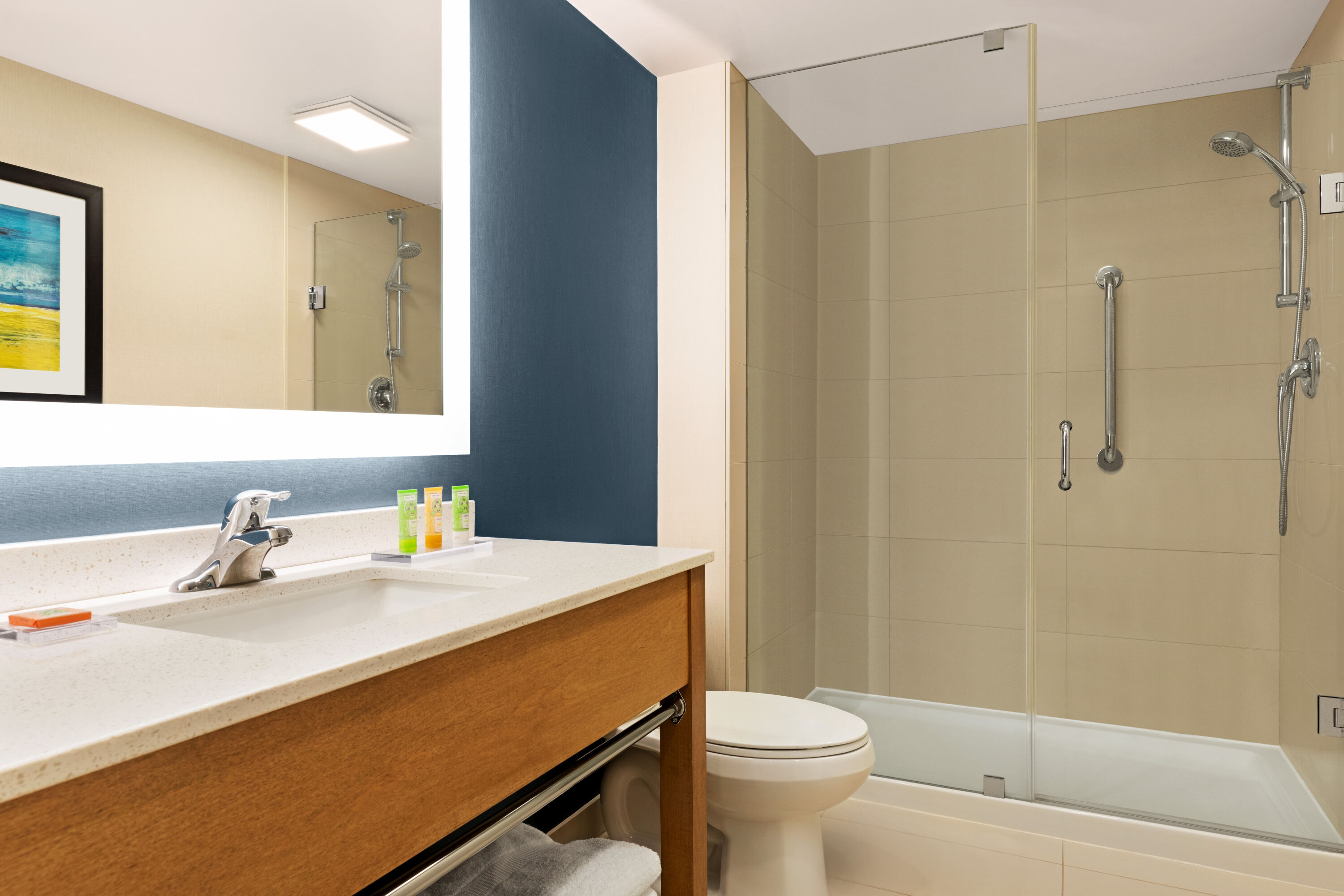 Guest room bath at the Wyndham Garden Niagara Falls Fallsview in Niagara Falls, Ontario