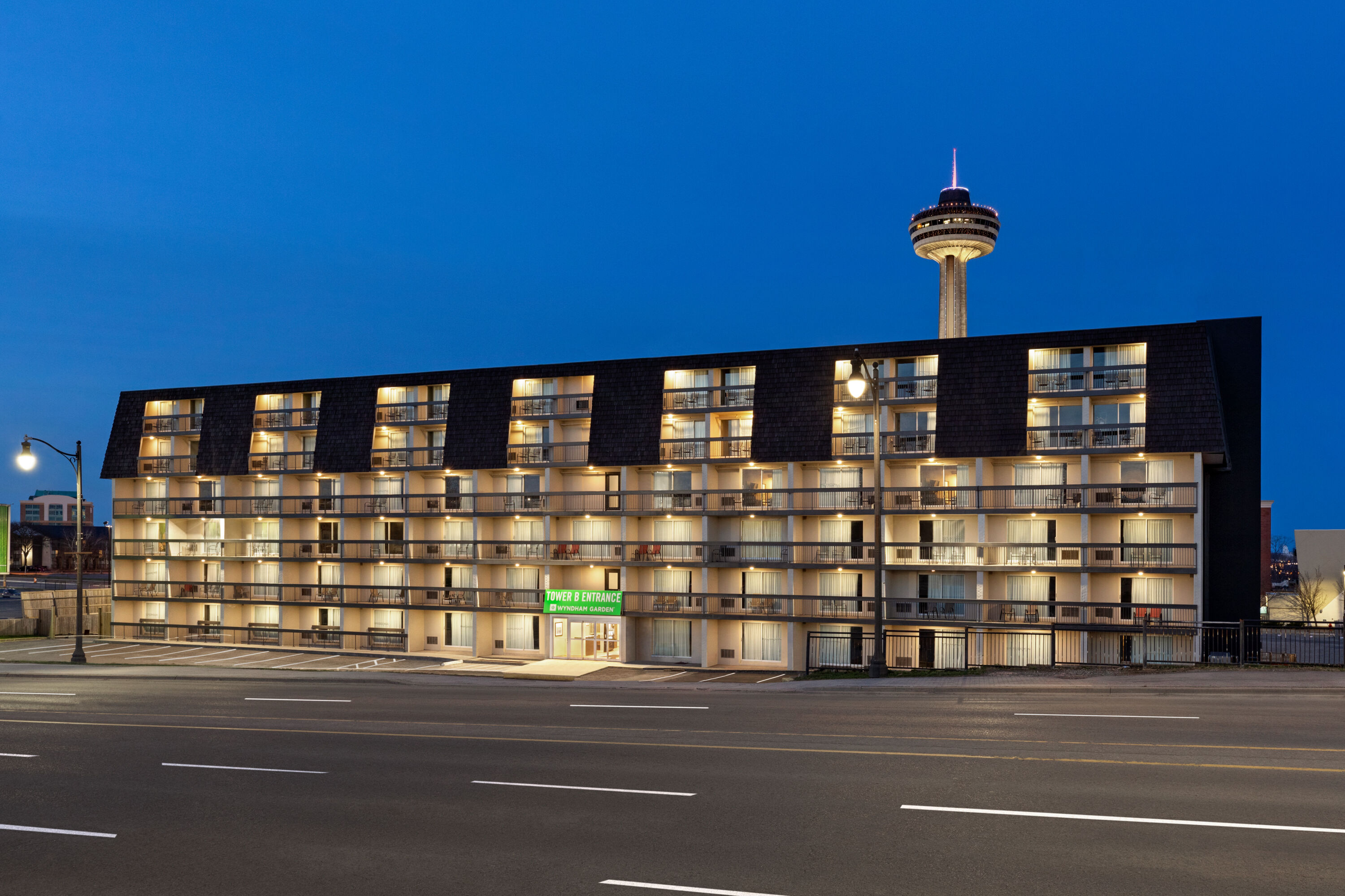 Exterior of Wyndham Garden Niagara Falls Fallsview hotel in Niagara Falls, Ontario