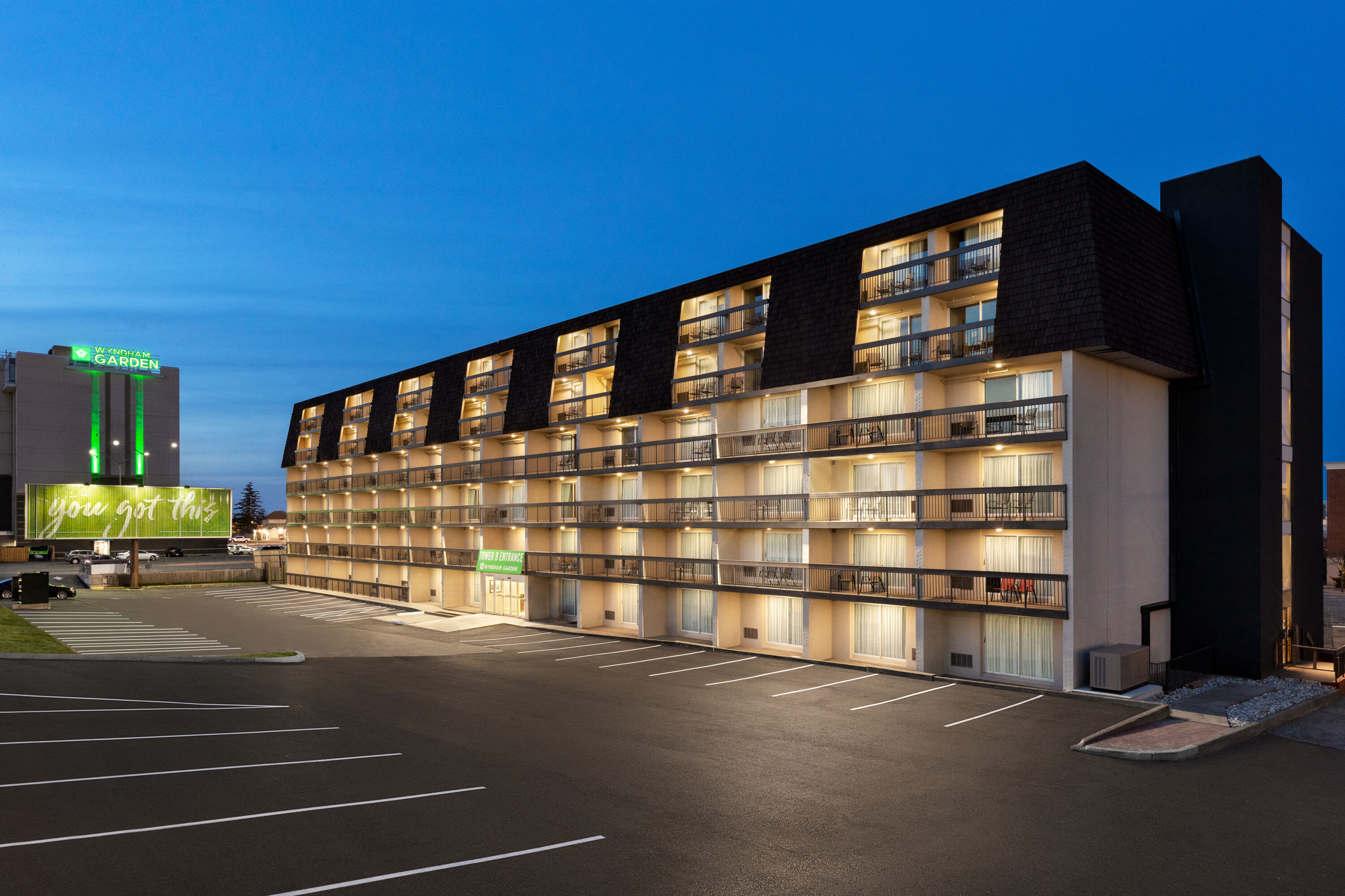 Exterior of Wyndham Garden Niagara Falls Fallsview hotel in Niagara Falls, Ontario