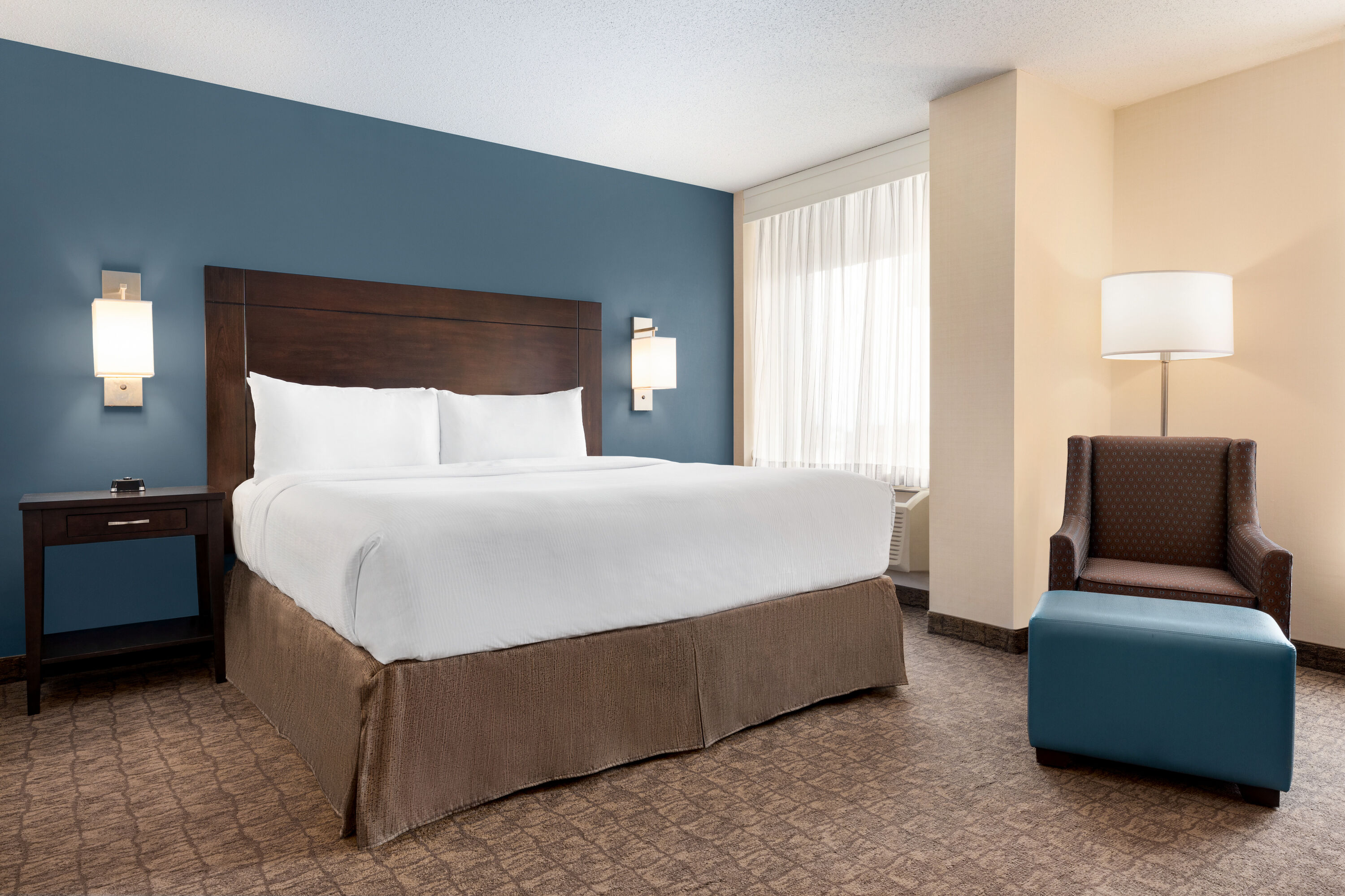 King bed guest room at the Wyndham Garden Niagara Falls Fallsview in Niagara Falls, Ontario