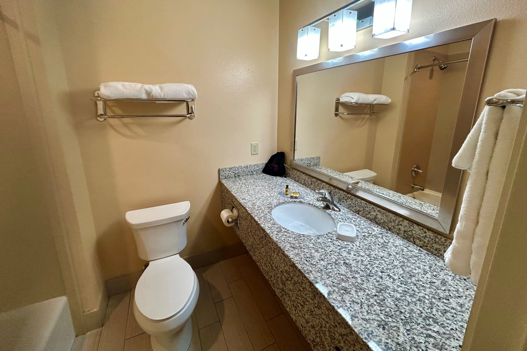 Guest room bath at the Wyndham Garden Lancaster CA in Lancaster, California