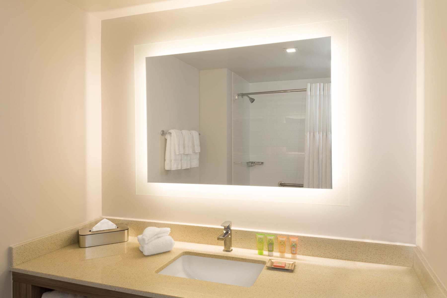 Guest room bath at the Wyndham Garden Ft Lauderdale Airport & Cruise Port in Dania Beach, Florida