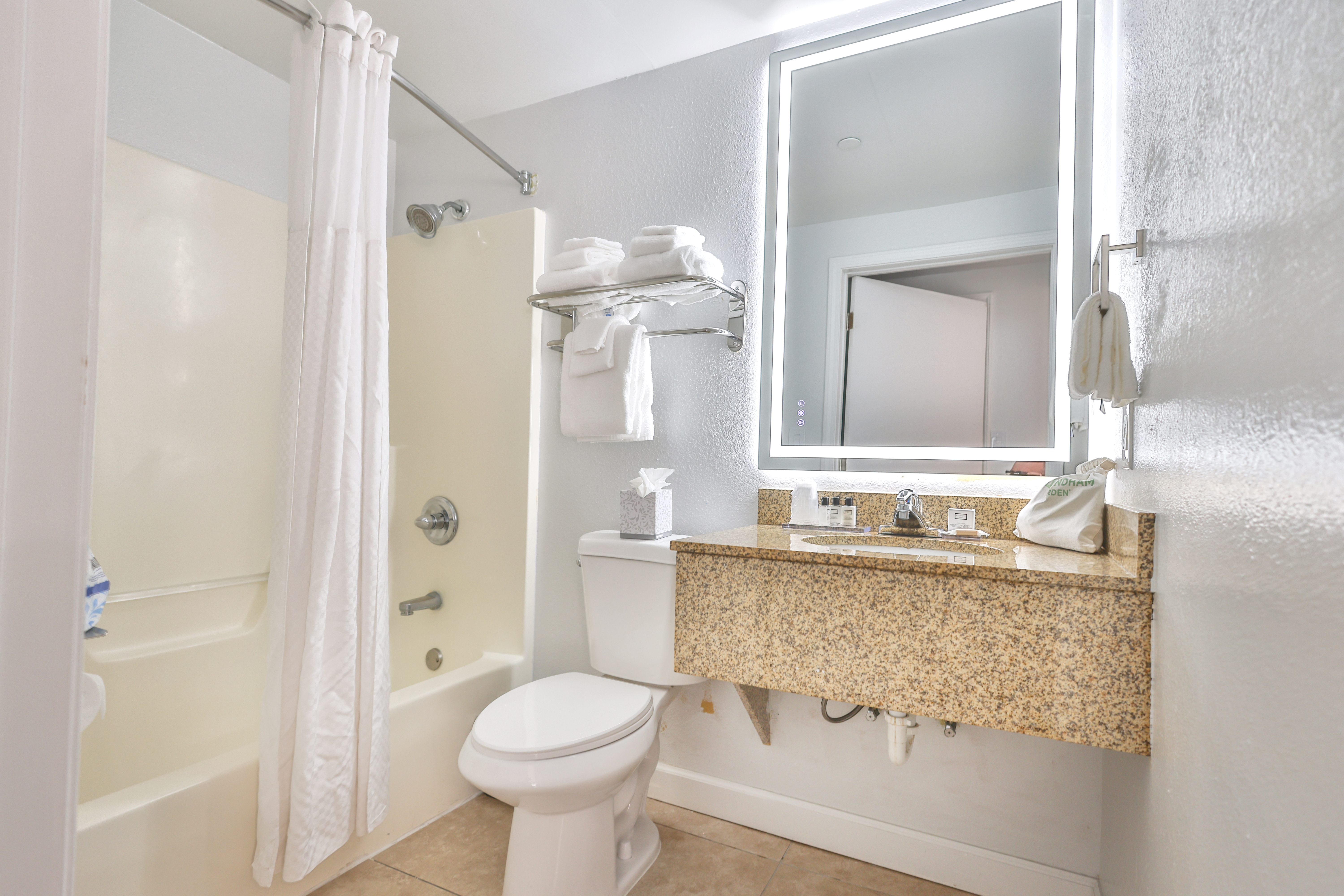 Guest room bath at the Wyndham Garden Fort Walton Beach Destin in Fort Walton Beach, Florida