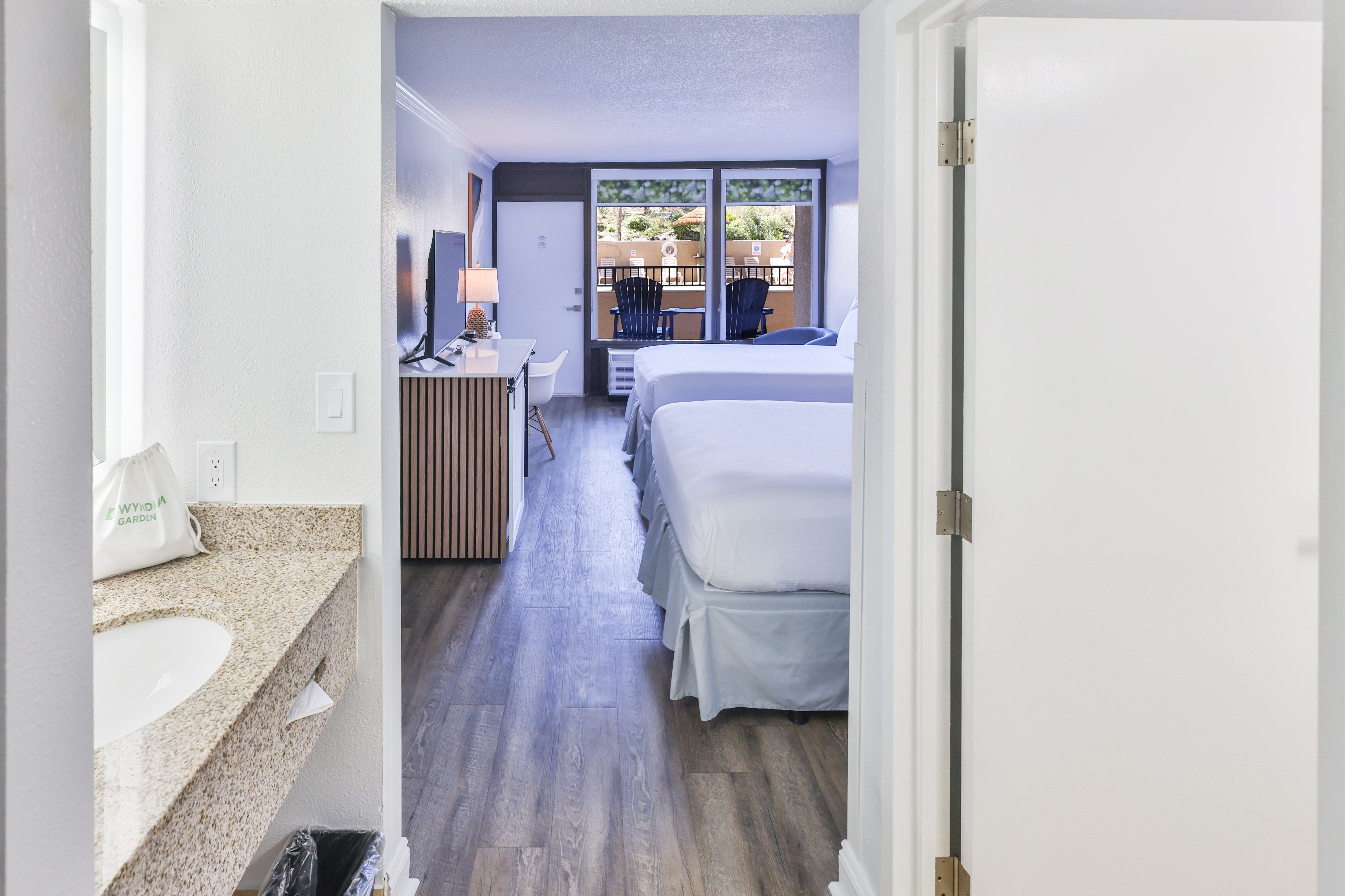 Guest room bath at the Wyndham Garden Fort Walton Beach Destin in Fort Walton Beach, Florida