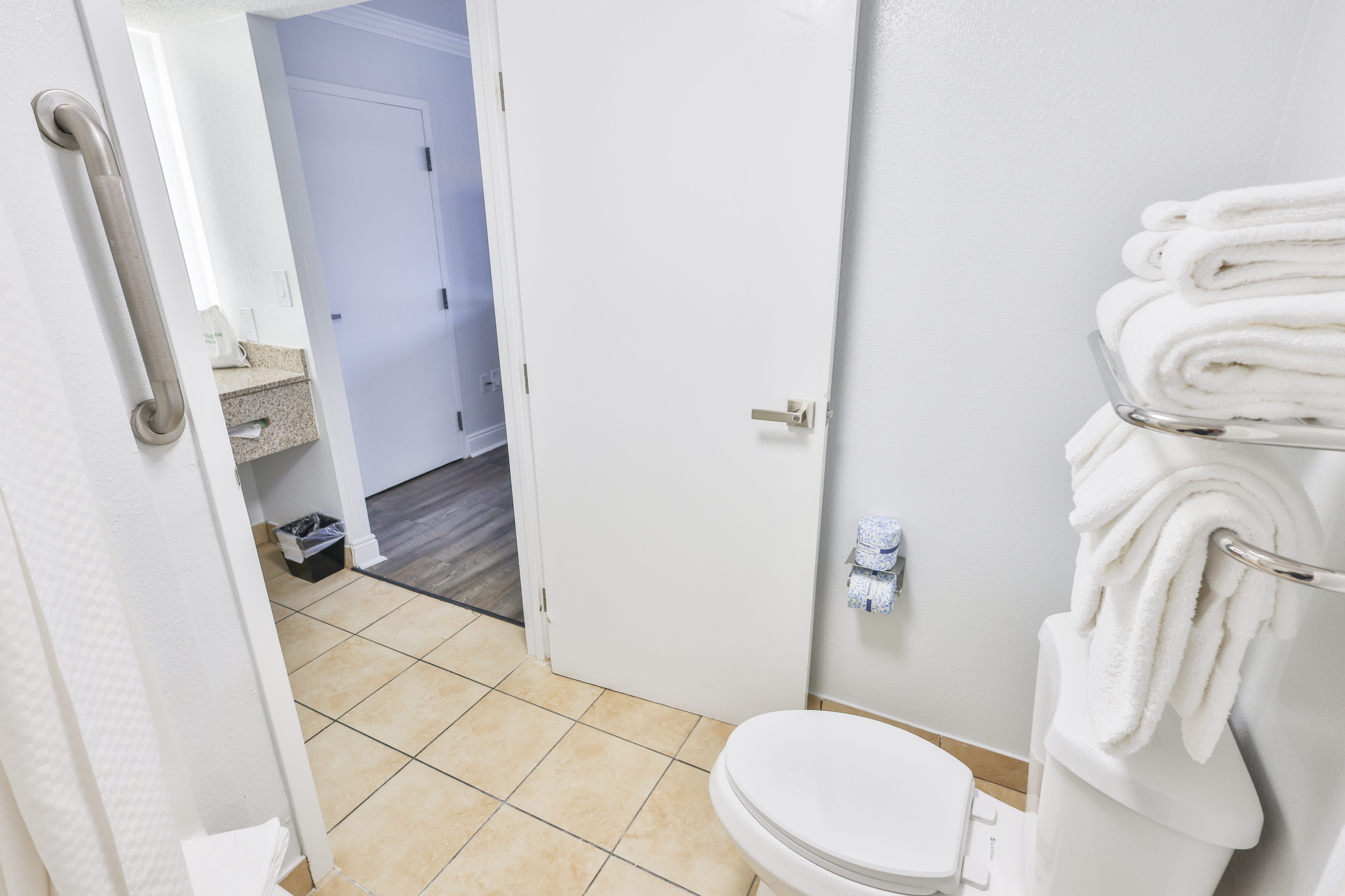 Guest room bath at the Wyndham Garden Fort Walton Beach Destin in Fort Walton Beach, Florida