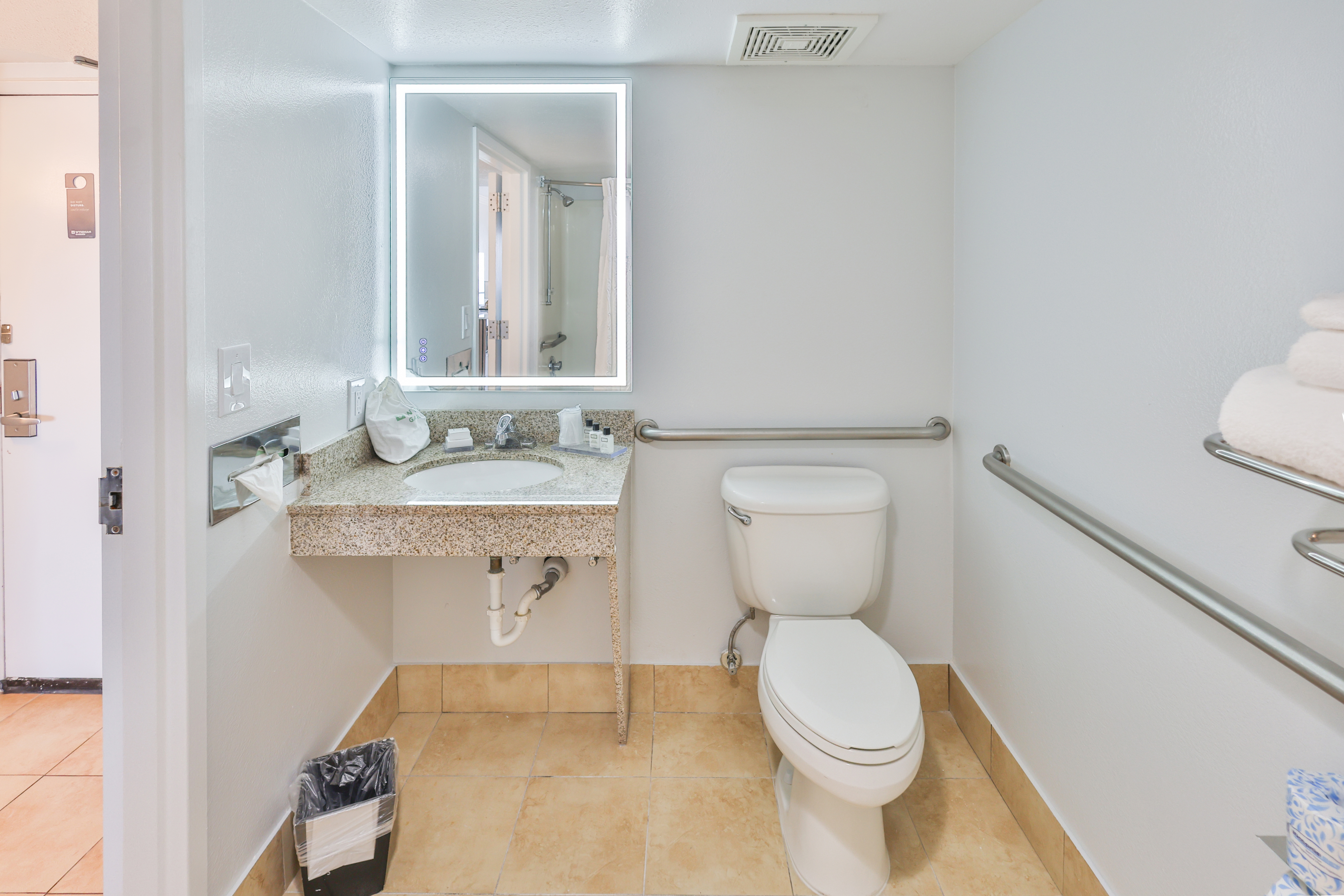 Guest room bath at the Wyndham Garden Fort Walton Beach Destin in Fort Walton Beach, Florida