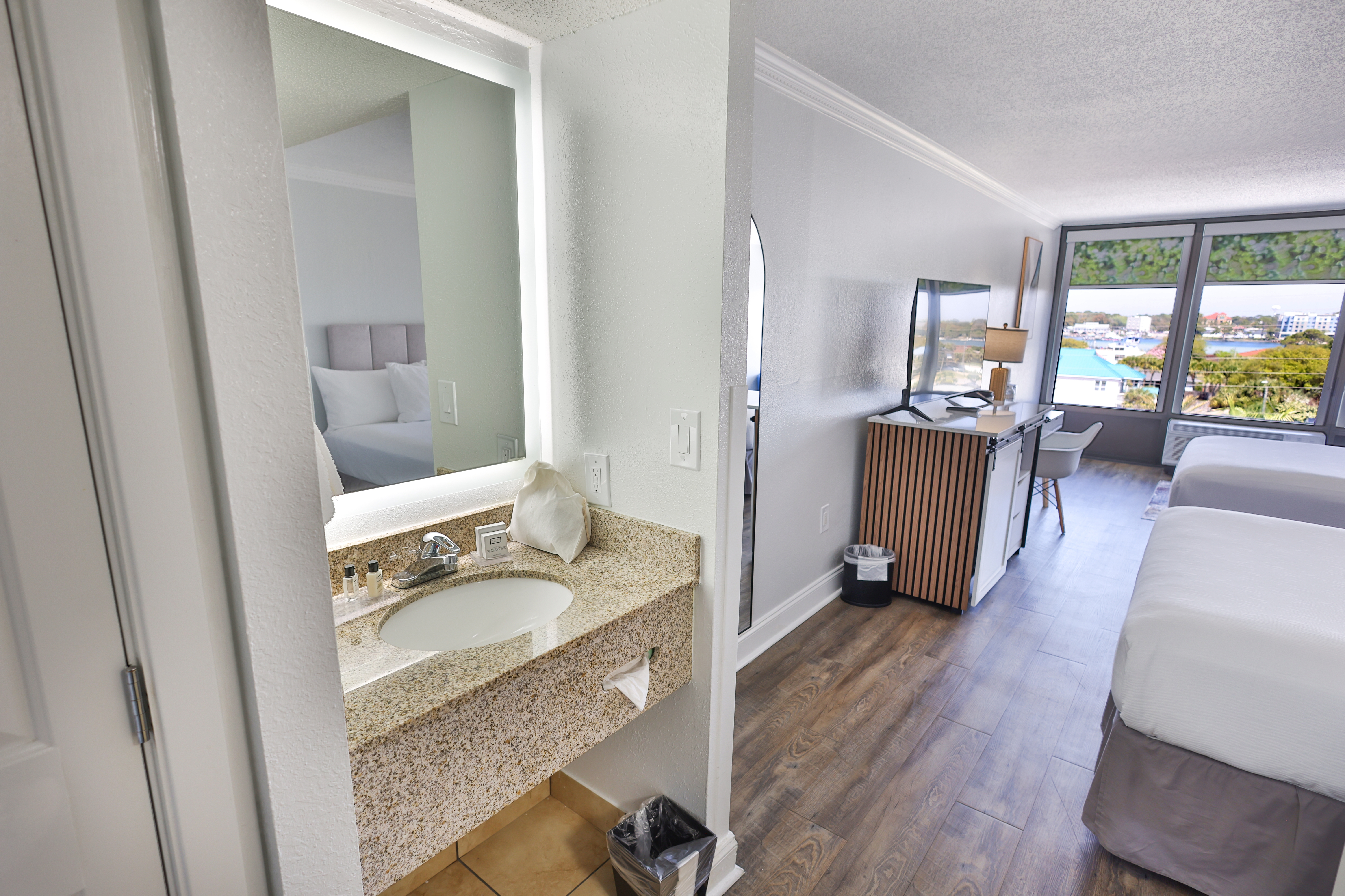 Guest room bath at the Wyndham Garden Fort Walton Beach Destin in Fort Walton Beach, Florida