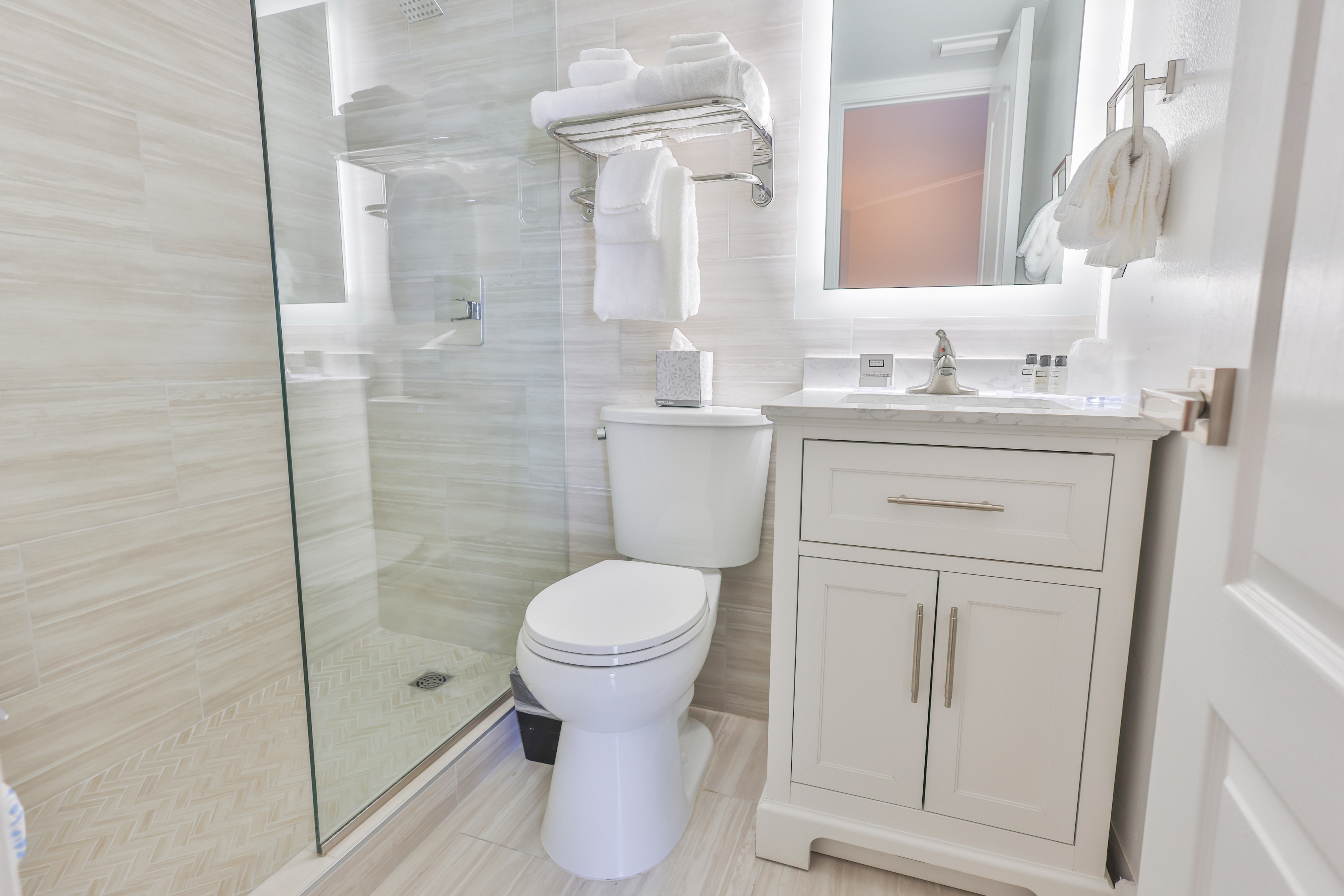 Guest room bath at the Wyndham Garden Fort Walton Beach Destin in Fort Walton Beach, Florida
