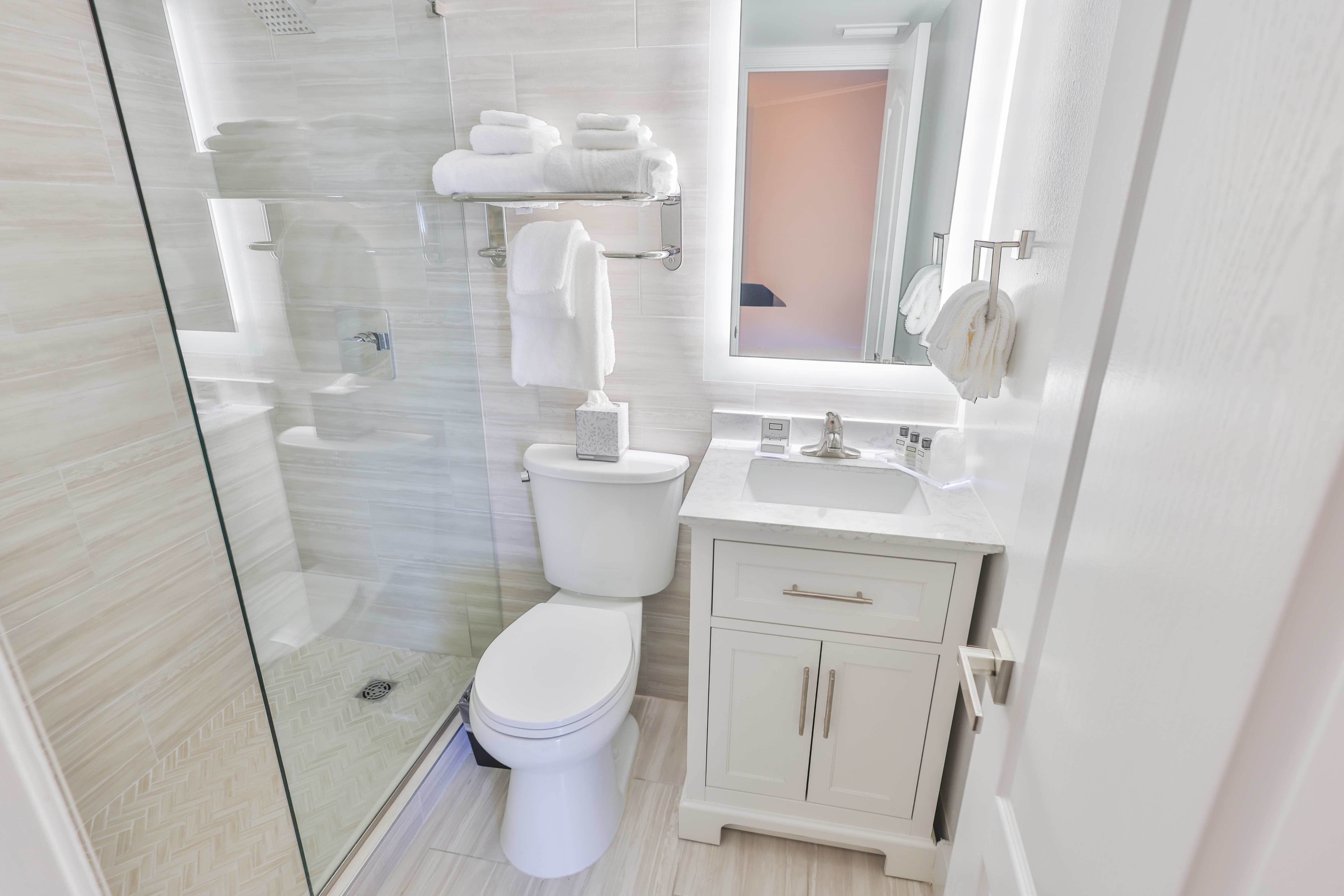 Guest room bath at the Wyndham Garden Fort Walton Beach Destin in Fort Walton Beach, Florida