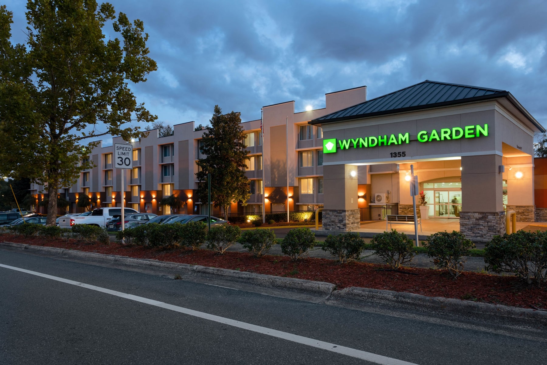 Exterior Dusk Image of Wyndham Garden Tallahassee Capitol hotel in Tallahassee, Florida