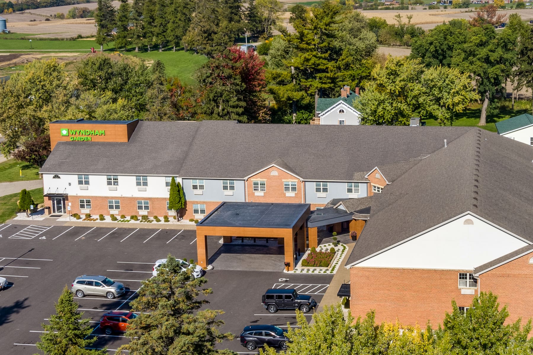Aerial View of Wyndham Garden Galena Hotel & Day Spa hotel in Galena, Illinois