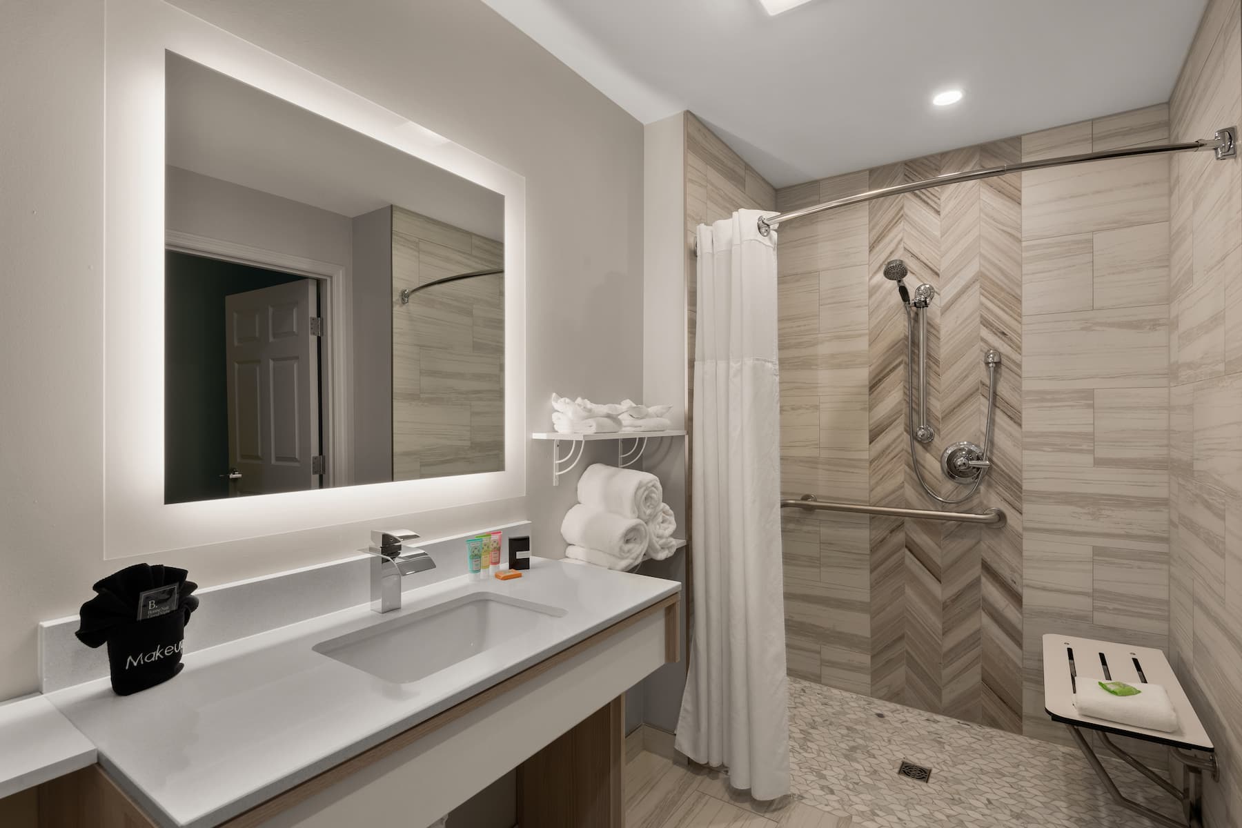 Guest room bath at the Wyndham Garden Galena Hotel & Day Spa in Galena, Illinois