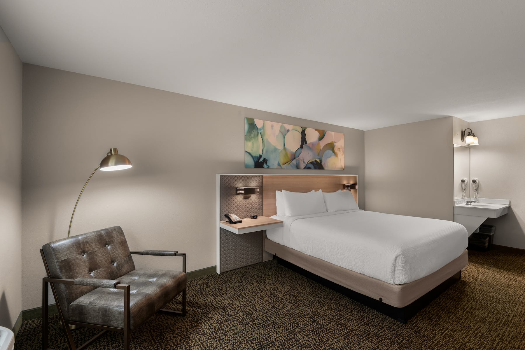 Guest room at the Wyndham Garden Galena Hotel & Day Spa in Galena, Illinois