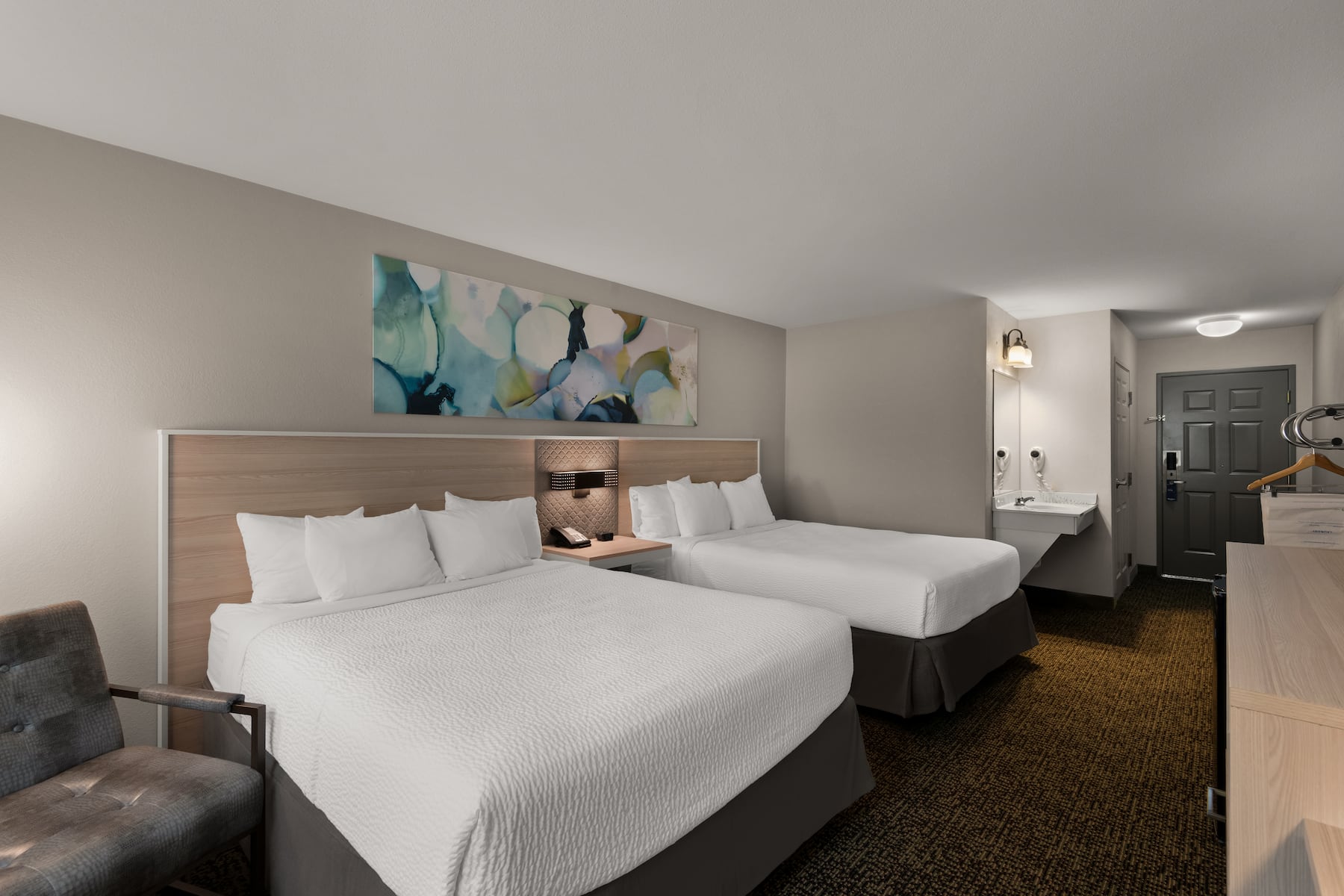 Guest room at the Wyndham Garden Galena Hotel & Day Spa in Galena, Illinois