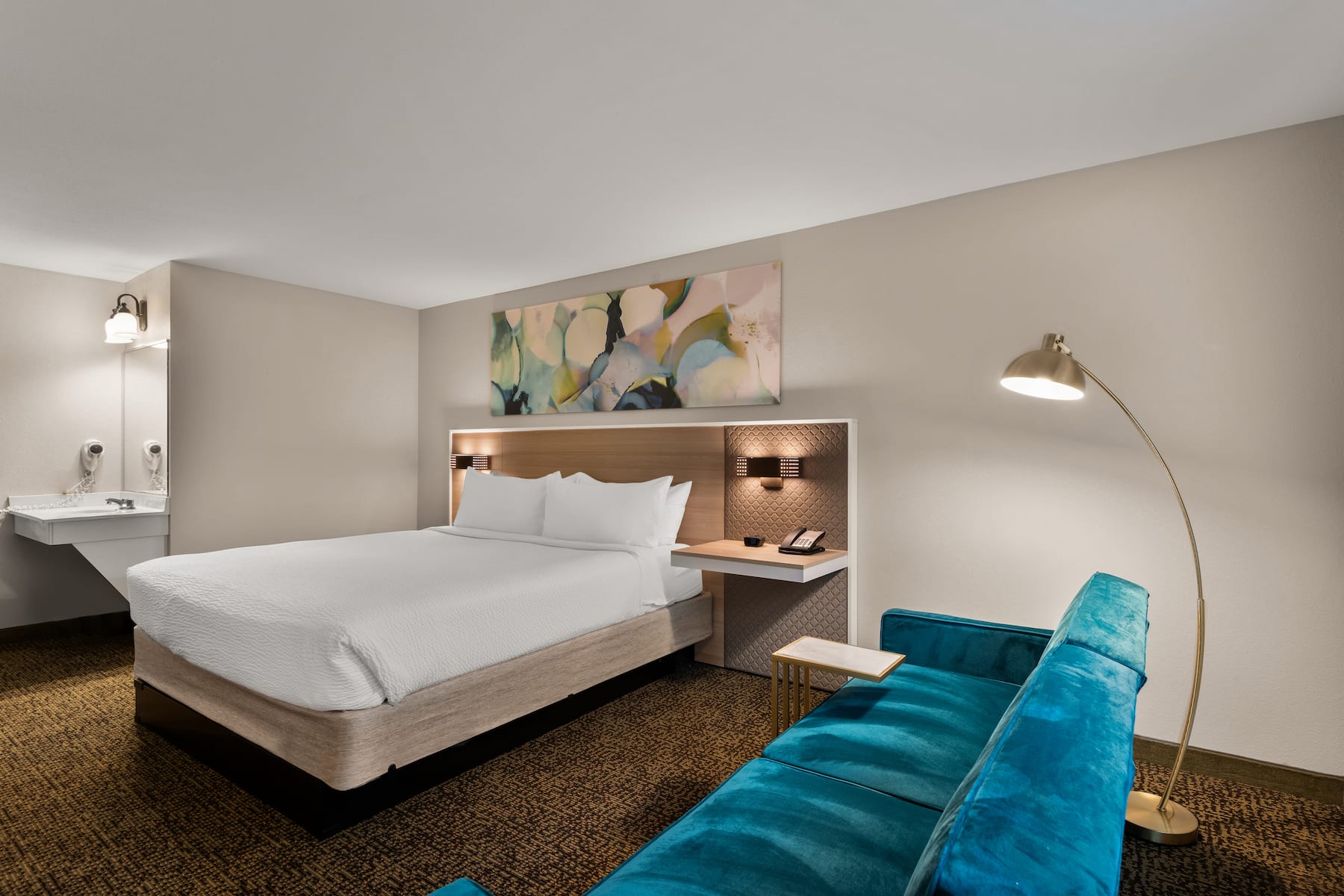 Guest room at the Wyndham Garden Galena Hotel & Day Spa in Galena, Illinois