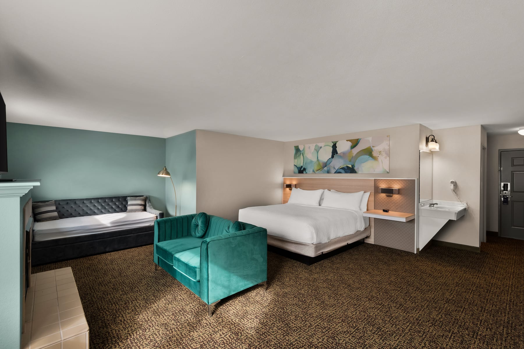 Guest room at the Wyndham Garden Galena Hotel & Day Spa in Galena, Illinois