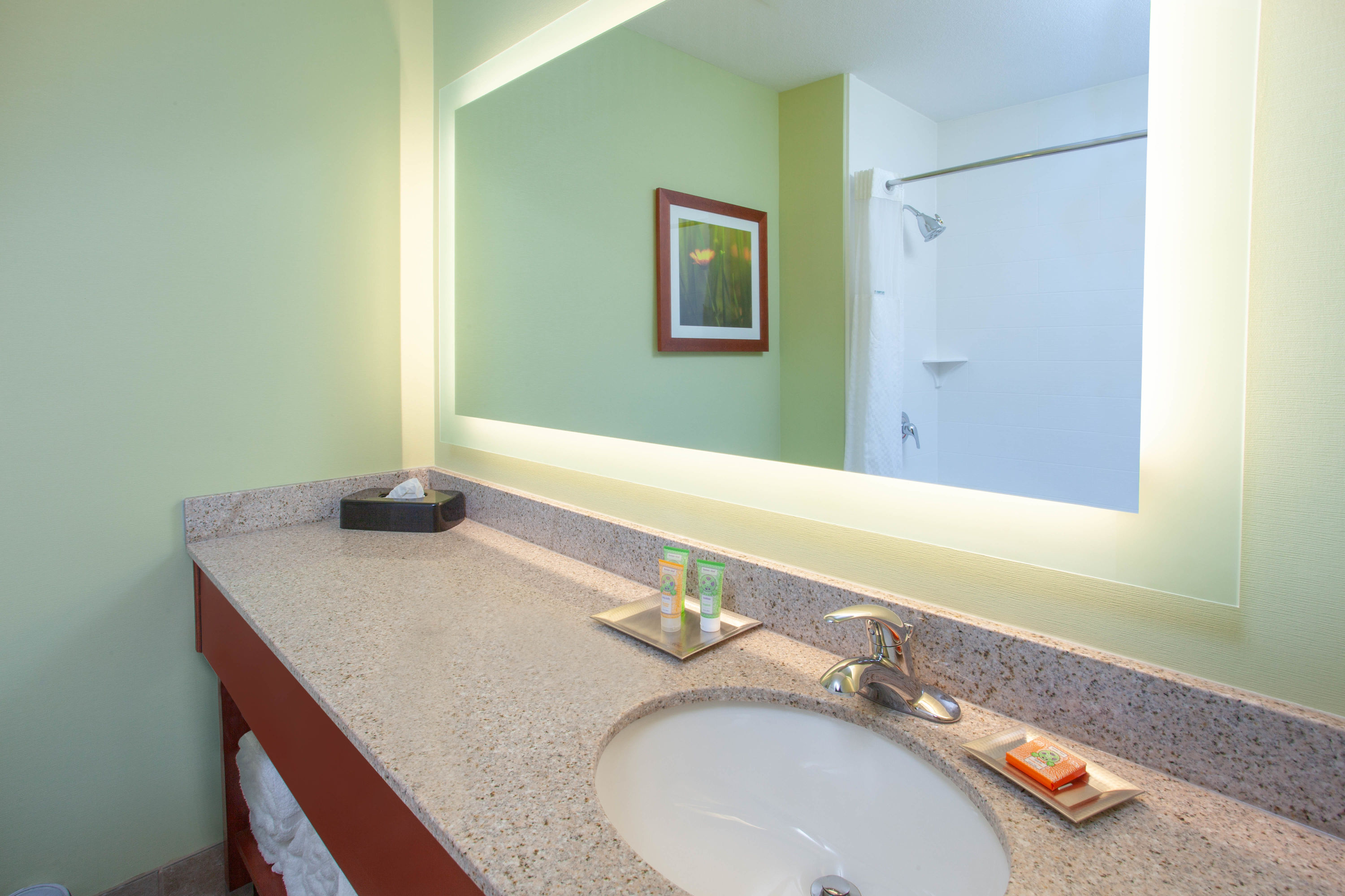 Guest room bath at the Wyndham Garden Fort Wayne in Fort Wayne, Indiana