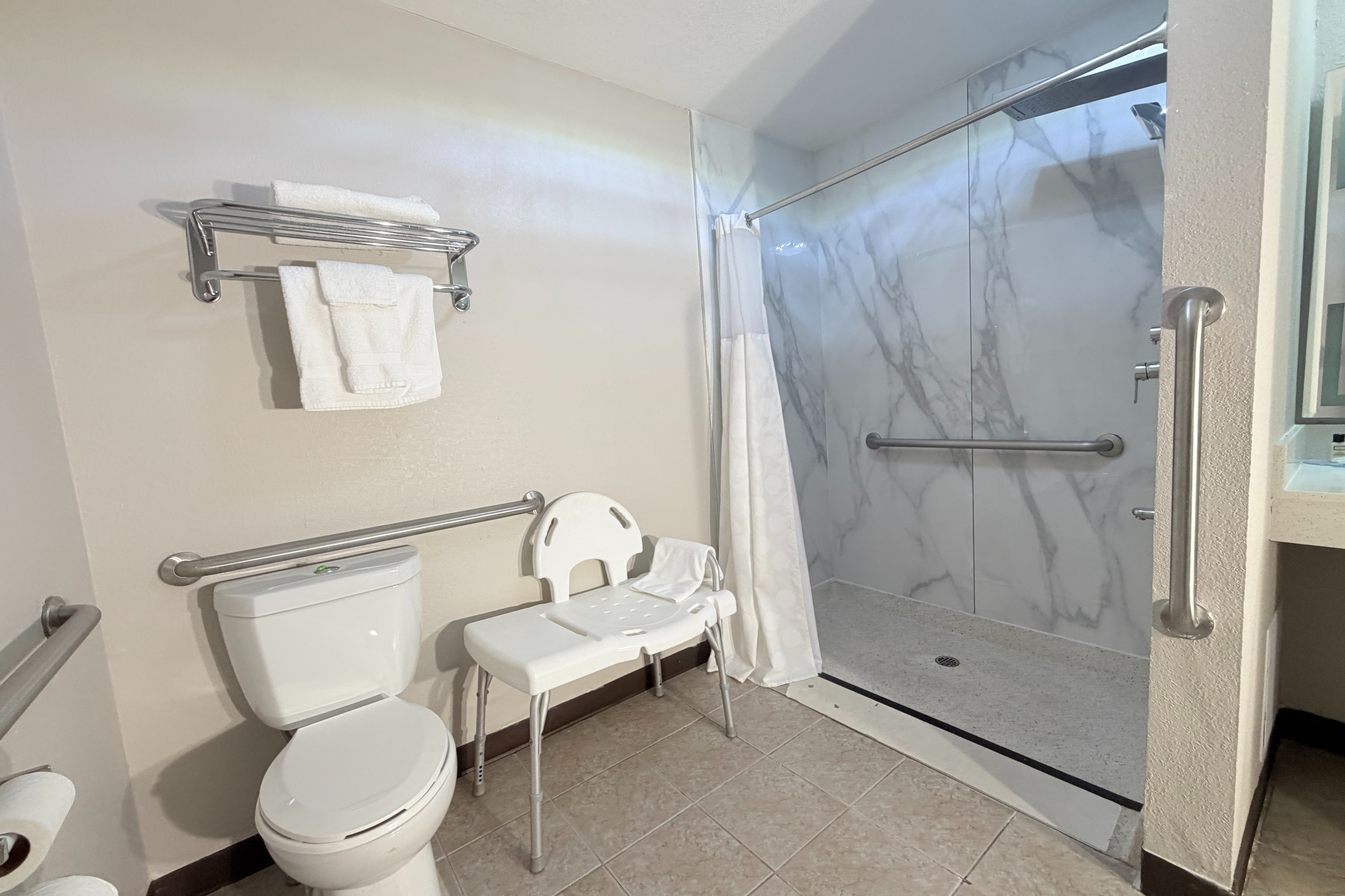 Guest room bath at the Wyndham Garden Salina Conference Center in Salina, Kansas