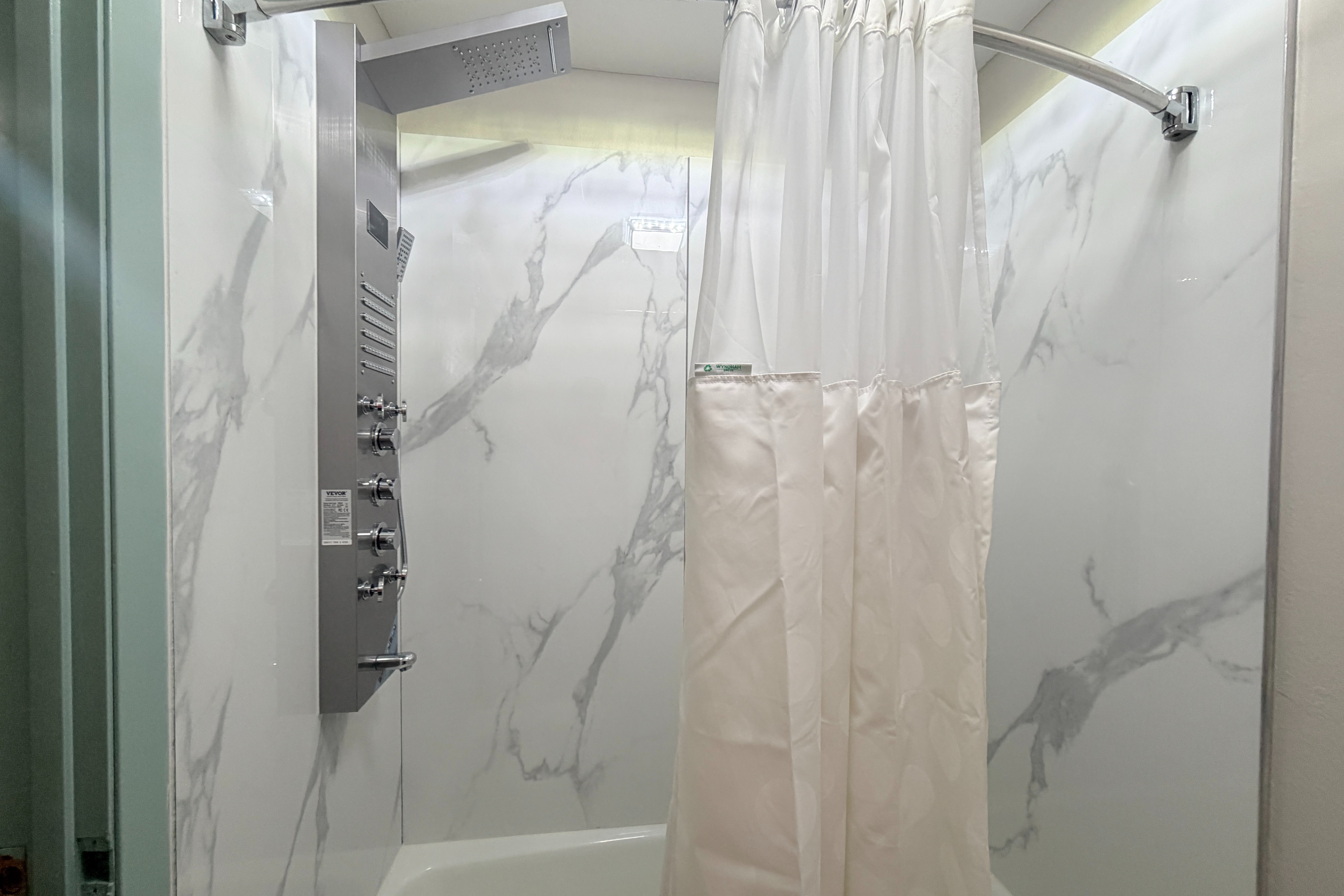 Guest room bath at the Wyndham Garden Salina Conference Center in Salina, Kansas