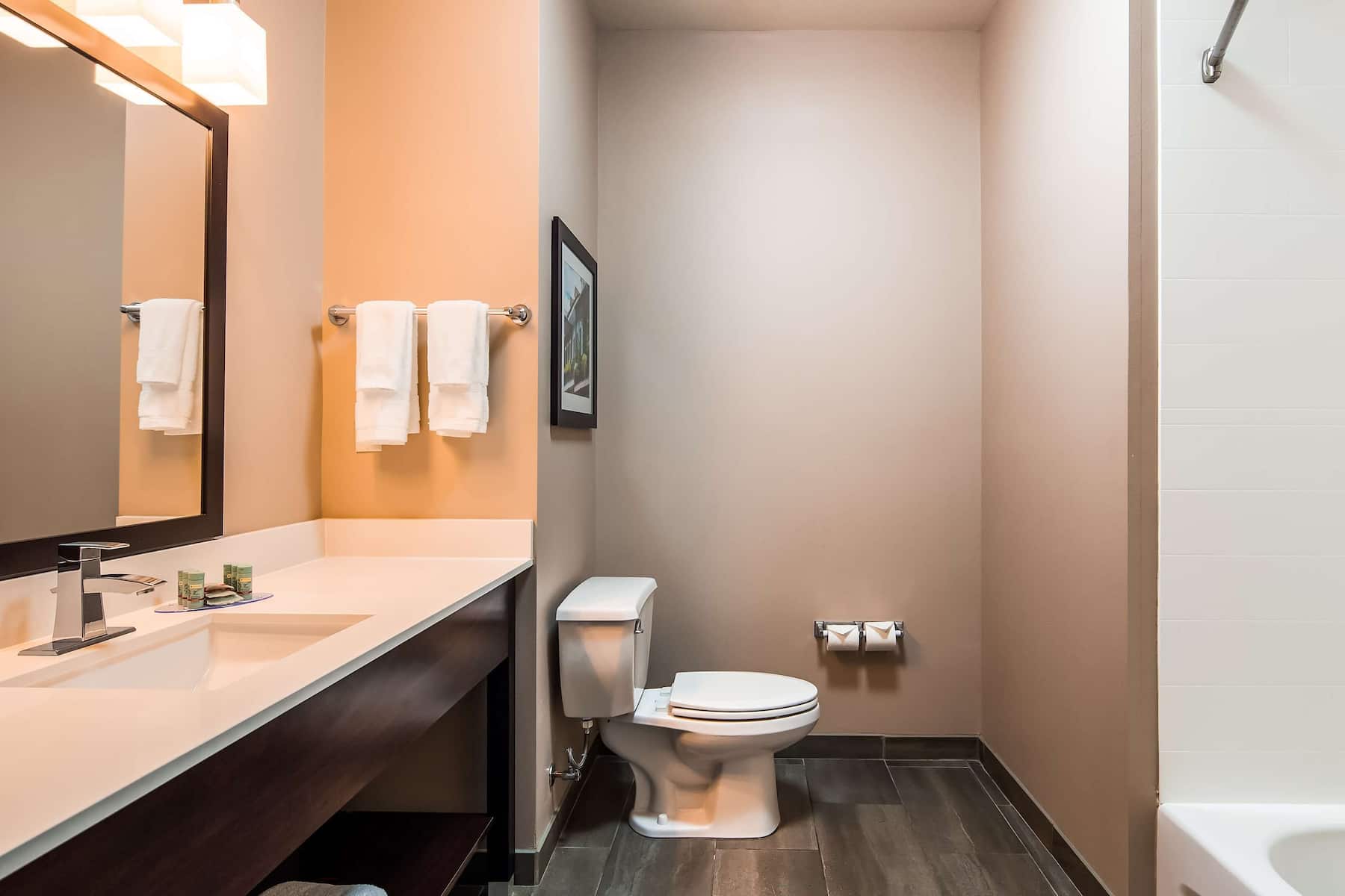 Guest room bath at the Wyndham Garden New Roads / False River in New Roads, Louisiana