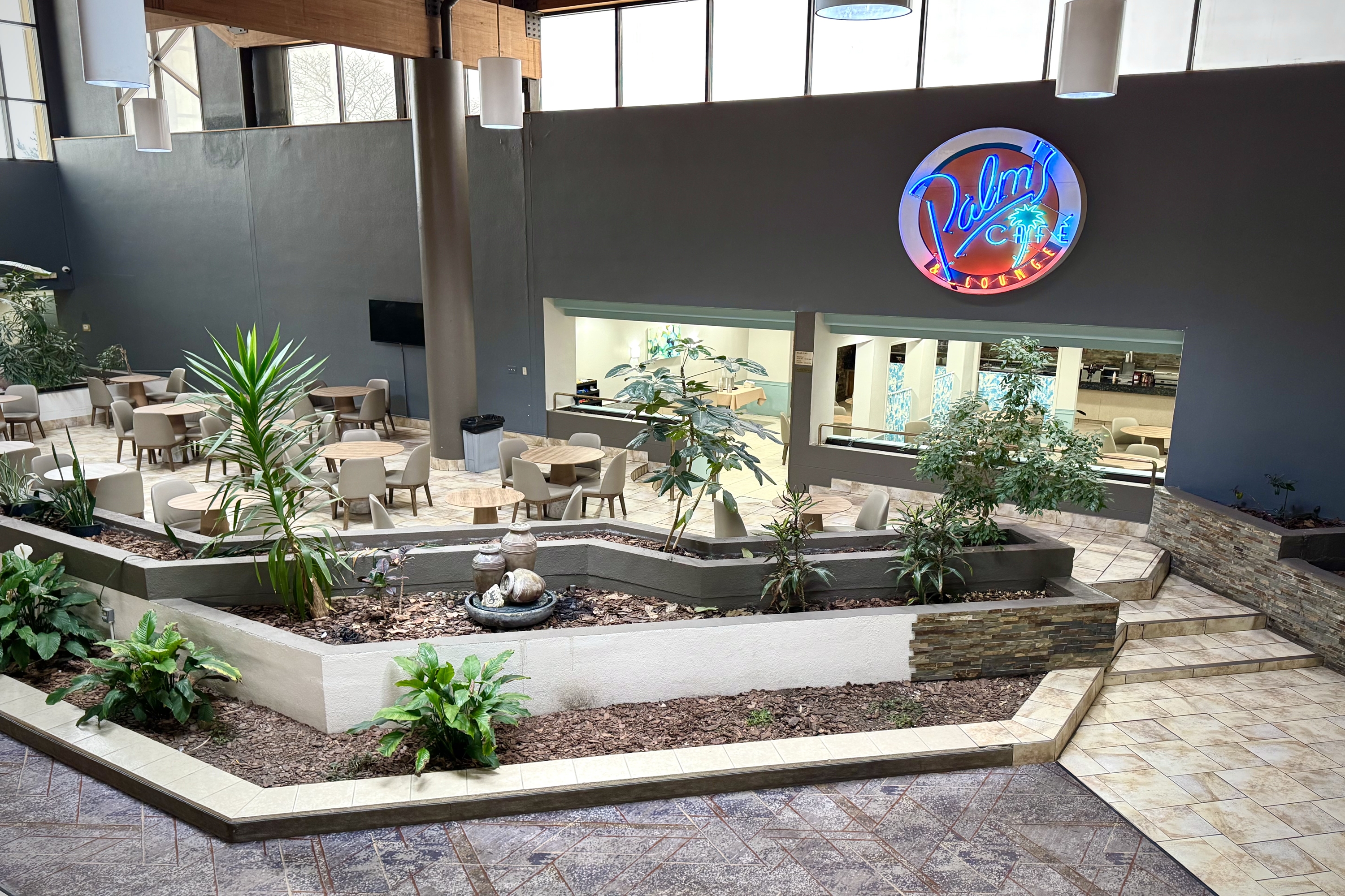 Wyndham Garden Ann Arbor restaurant breakfast area with seating in Ann Arbor, Michigan