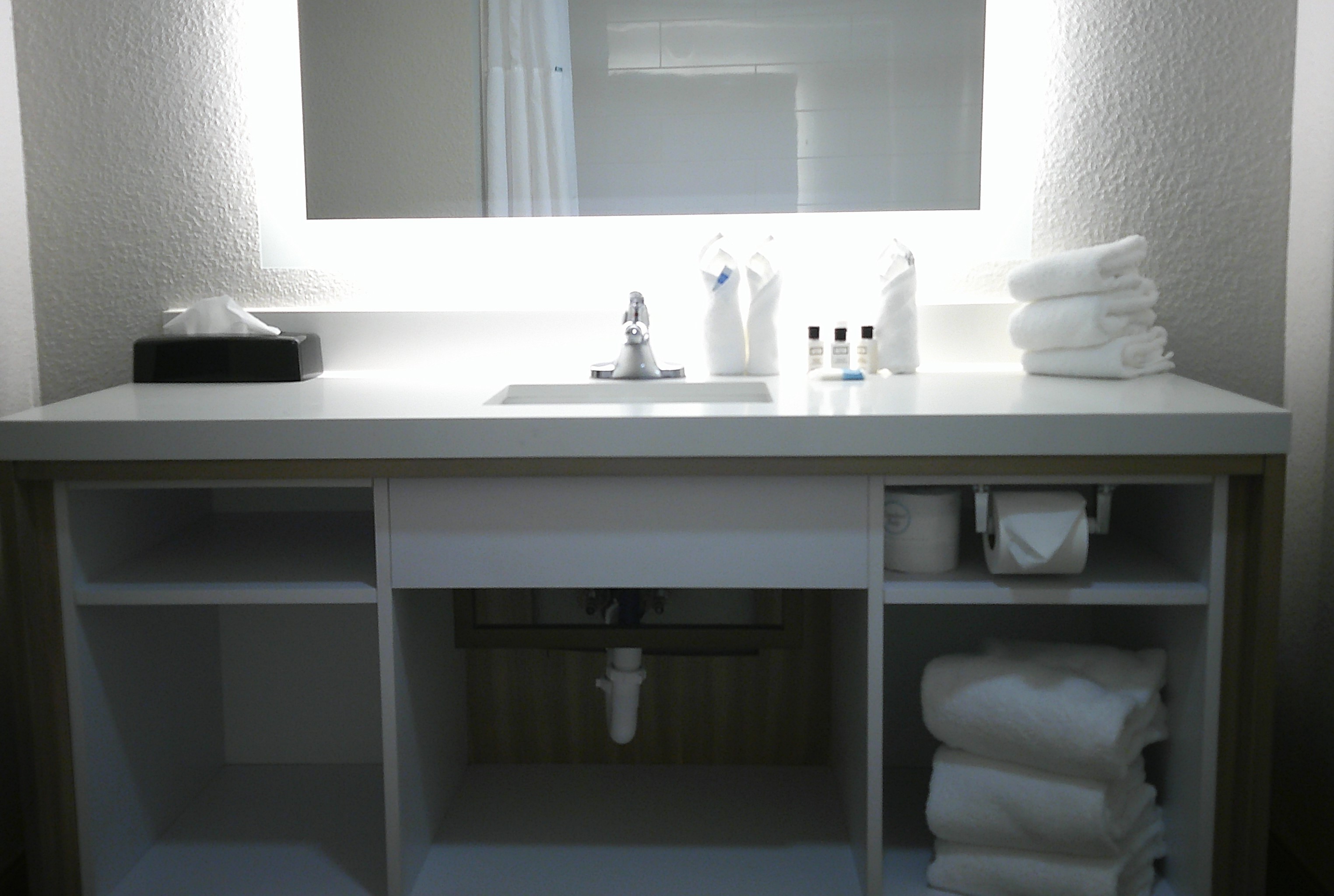 Guest room bath at the Wyndham Garden Romulus Detroit Metro Airport in Romulus, Michigan