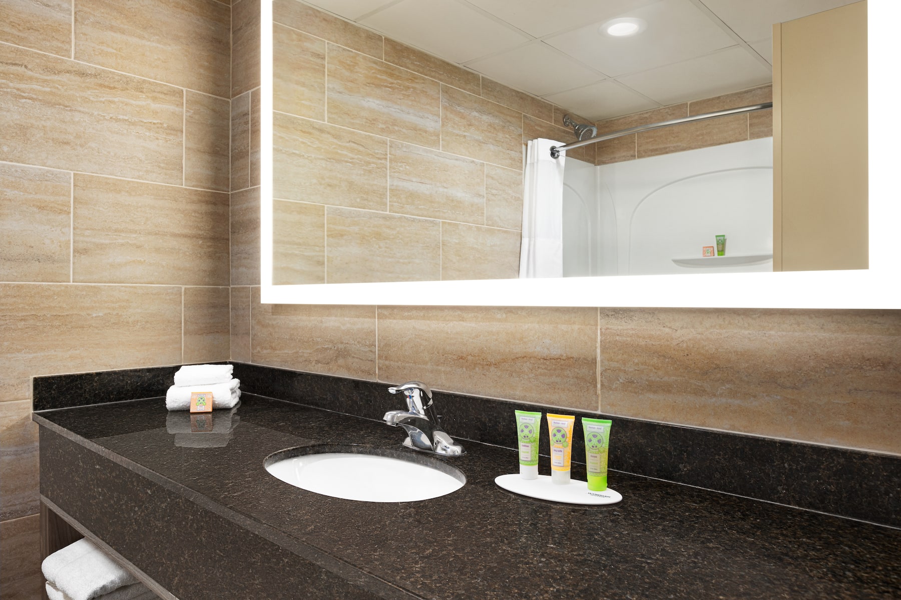 Guest room bath at the Wyndham Garden Totowa in Totowa, New Jersey