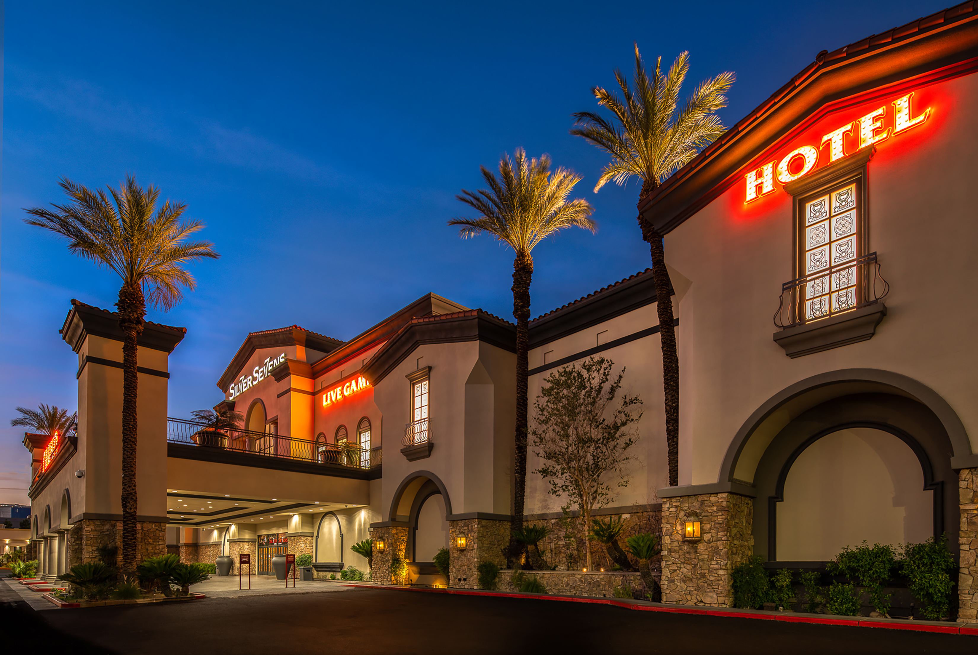 Exterior of Silver Sevens Hotel and Casino, a Wyndham Garden hotel in Las Vegas, Nevada