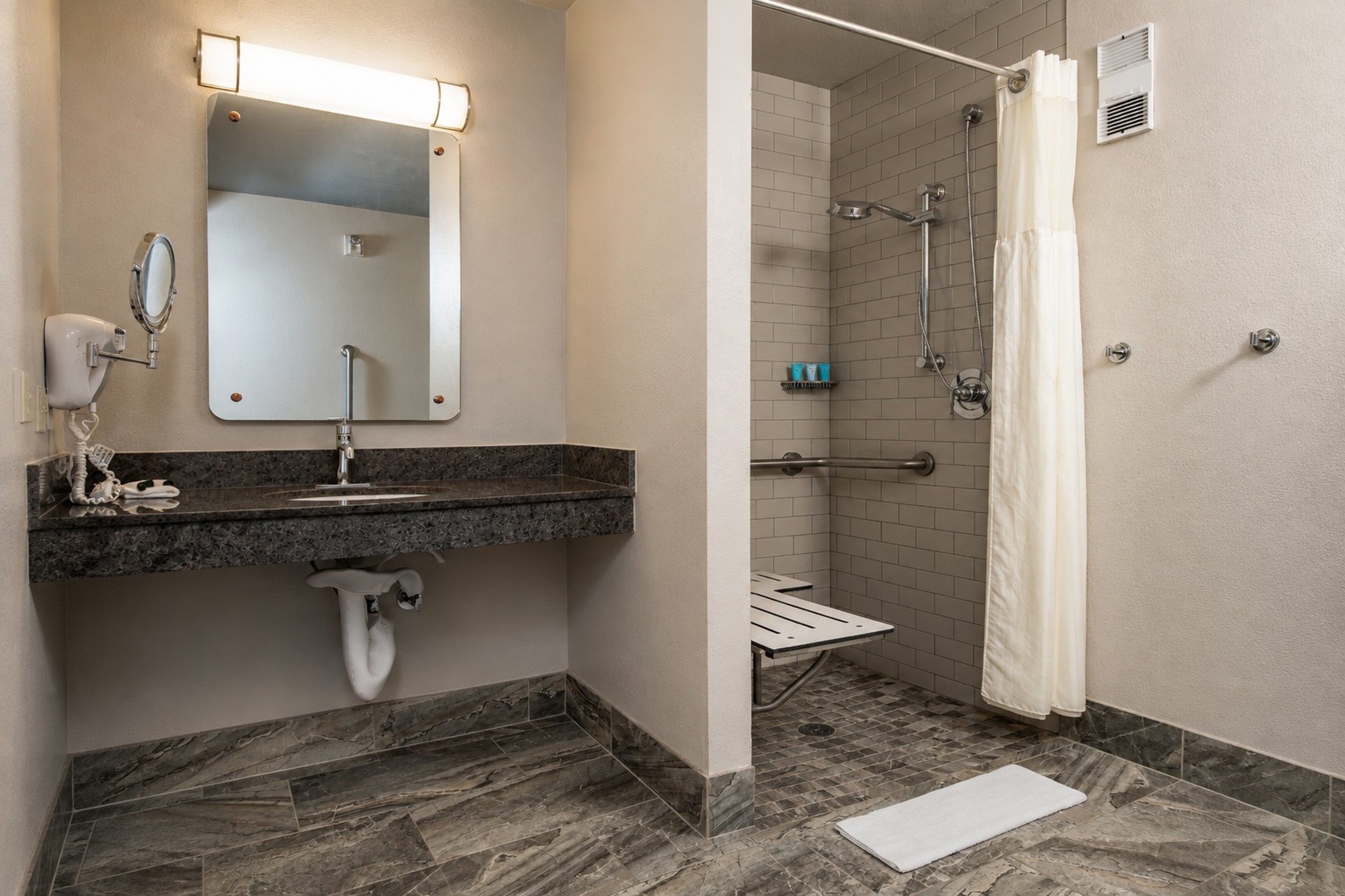 Guest room bath at the Silver Sevens Hotel and Casino, a Wyndham Garden in Las Vegas, Nevada