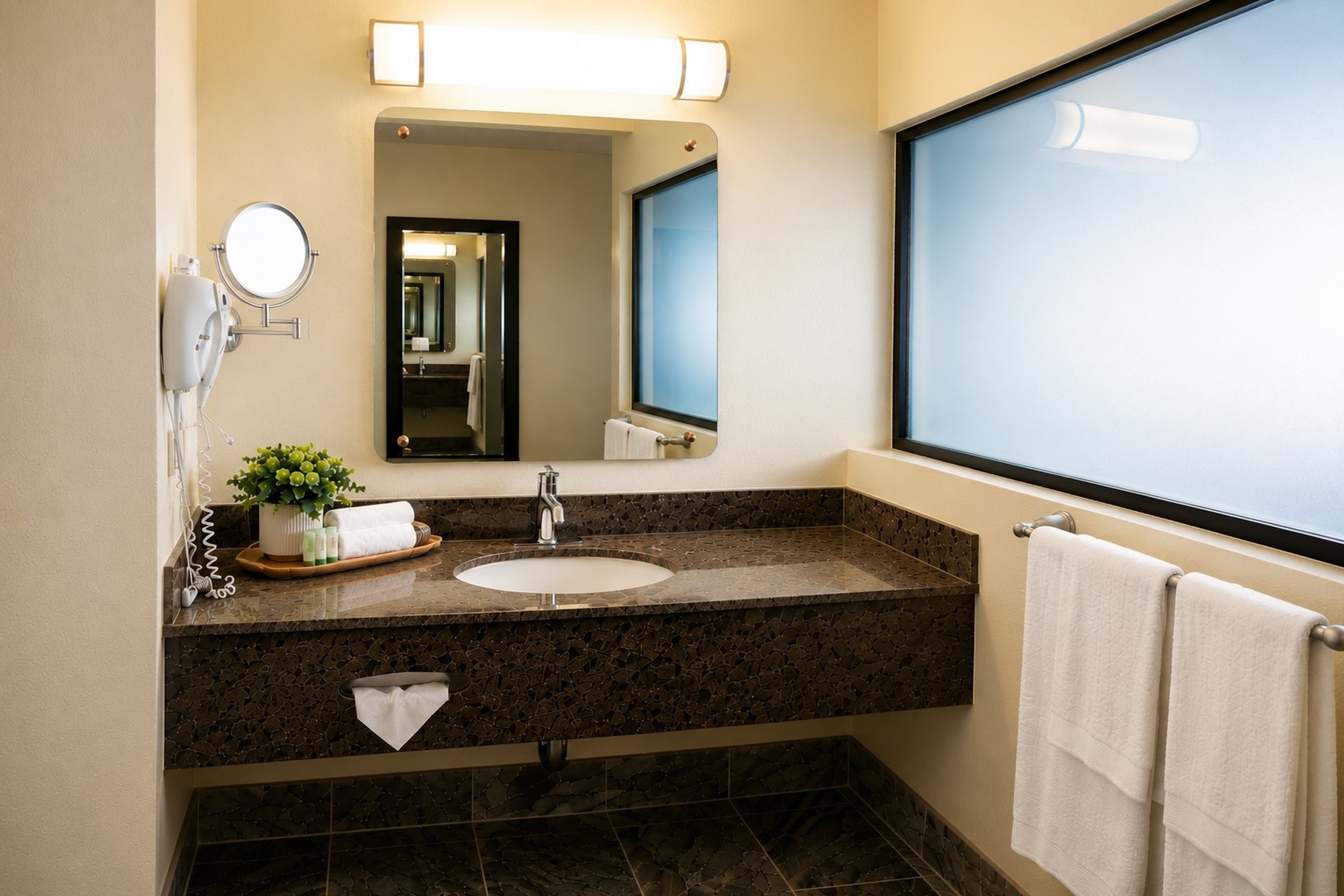 Guest room bath at the Silver Sevens Hotel and Casino, a Wyndham Garden in Las Vegas, Nevada