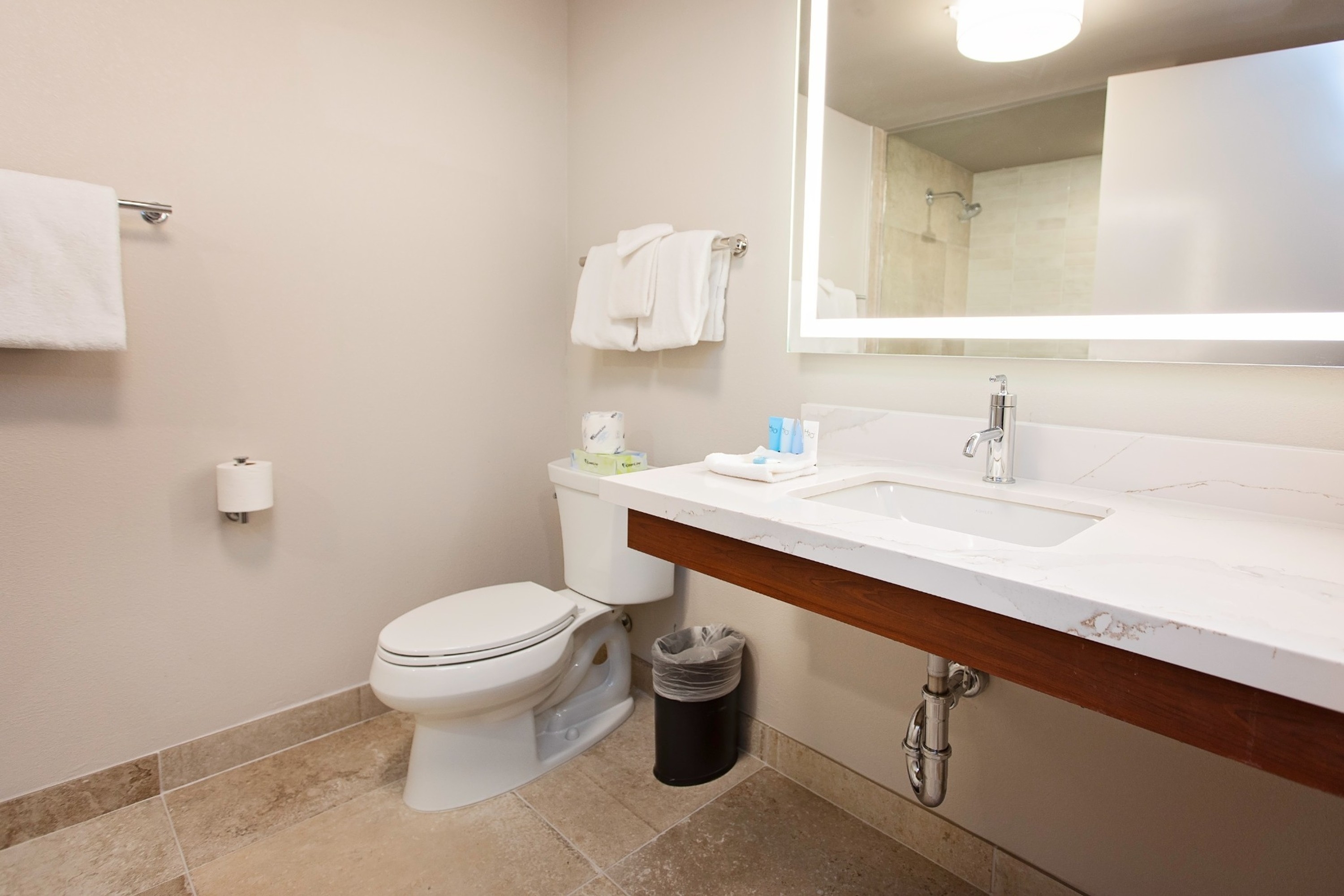 Guest room bath at the Silver Sevens Hotel and Casino, a Wyndham Garden in Las Vegas, Nevada