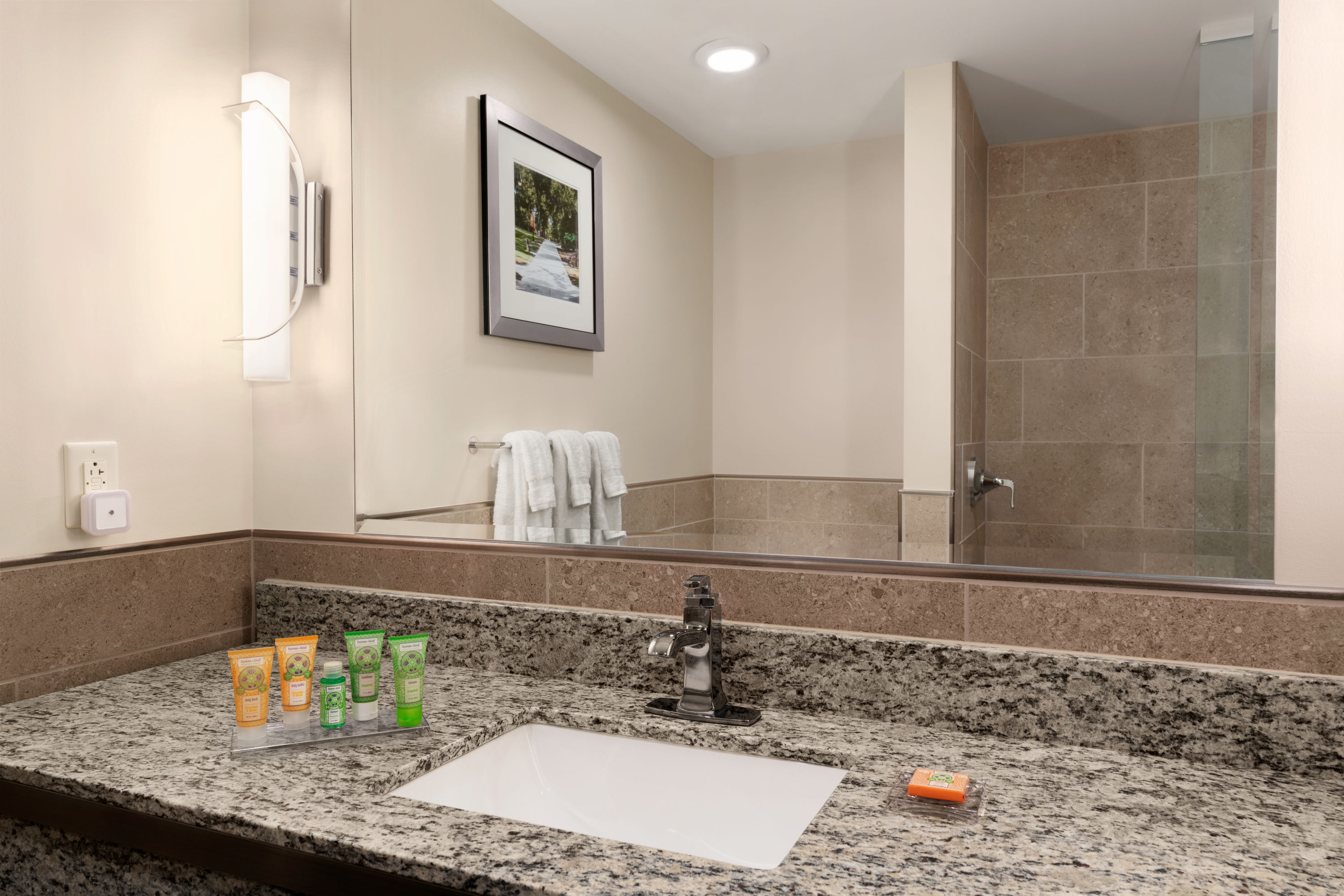 Guest room bath at the Wyndham Garden State College in Boalsburg, Pennsylvania