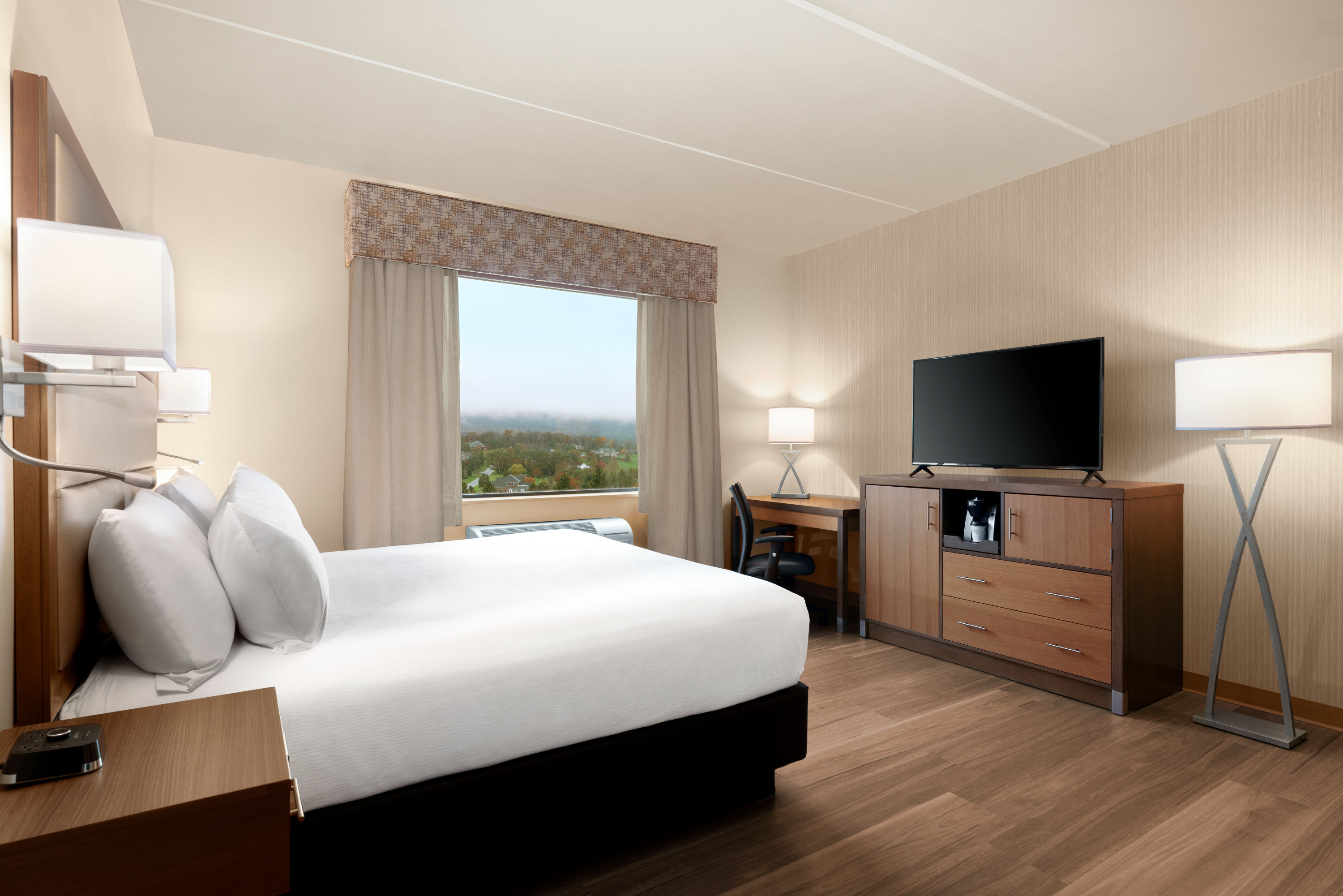 King bed guest room at the Wyndham Garden State College in Boalsburg, Pennsylvania