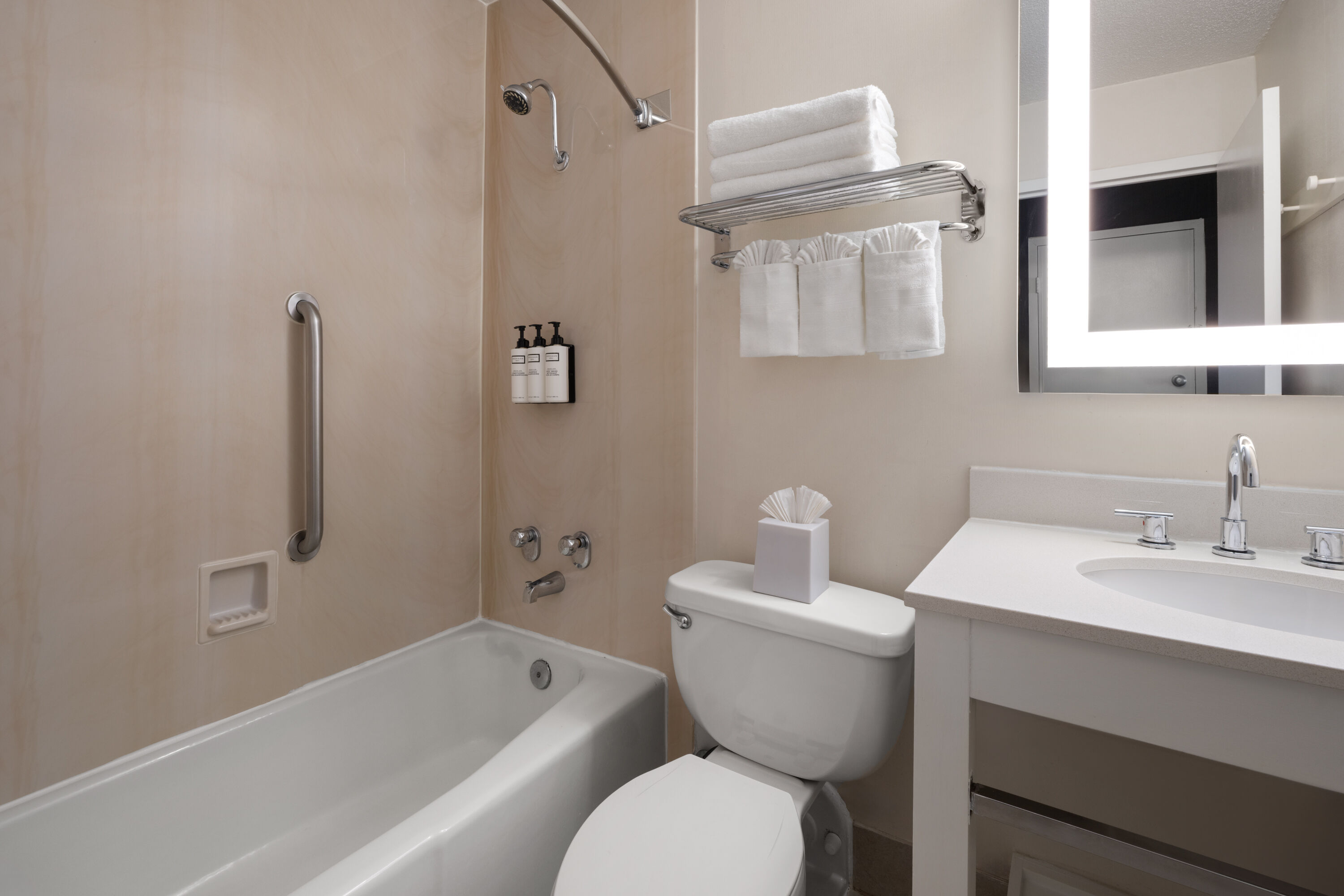 Guest room bath at the Wyndham Garden Manassas in Manassas, Virginia