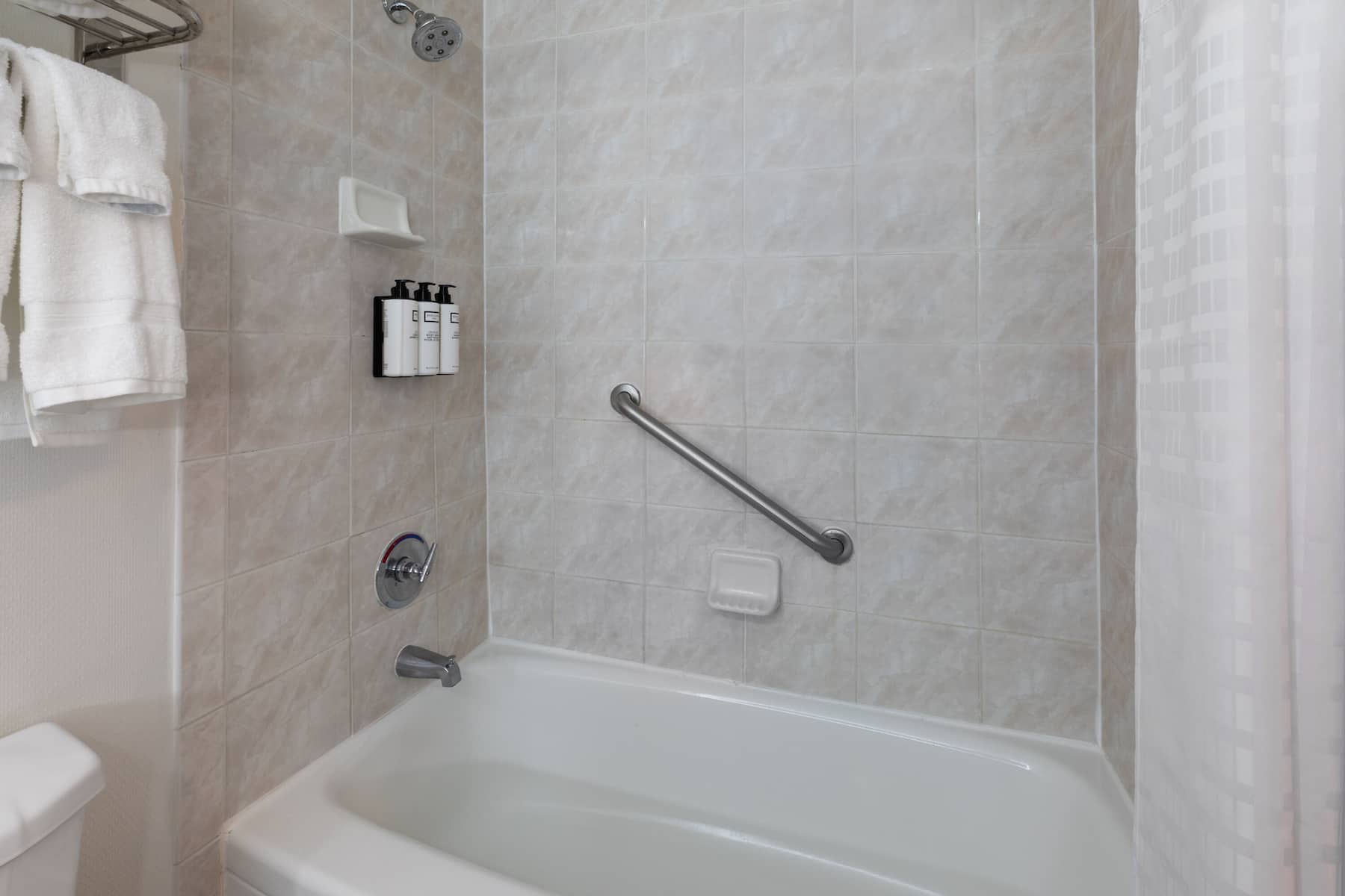 Guest room bath at the Wyndham Garden Norfolk Downtown in Norfolk, Virginia