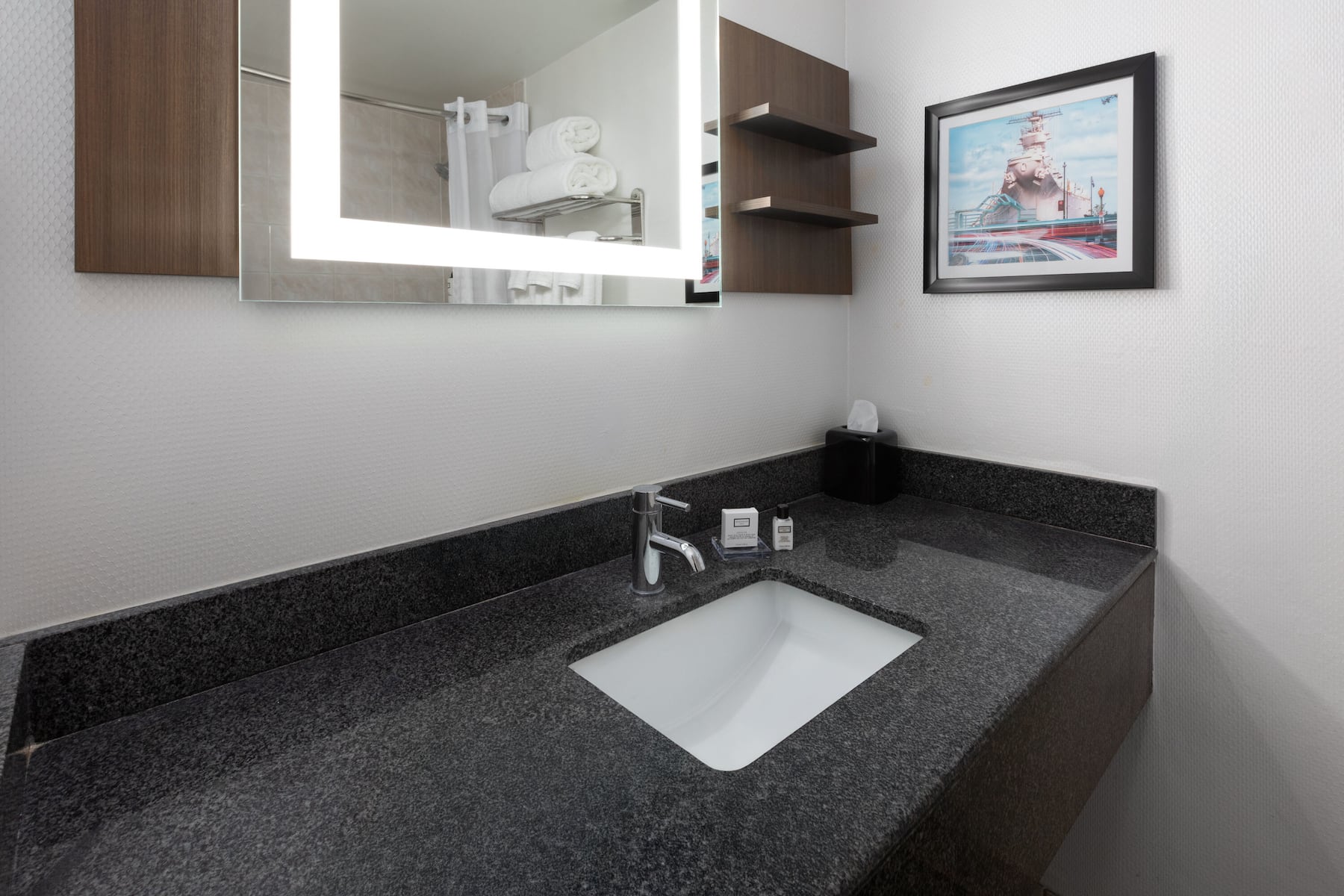 Guest room bath at the Wyndham Garden Norfolk Downtown in Norfolk, Virginia